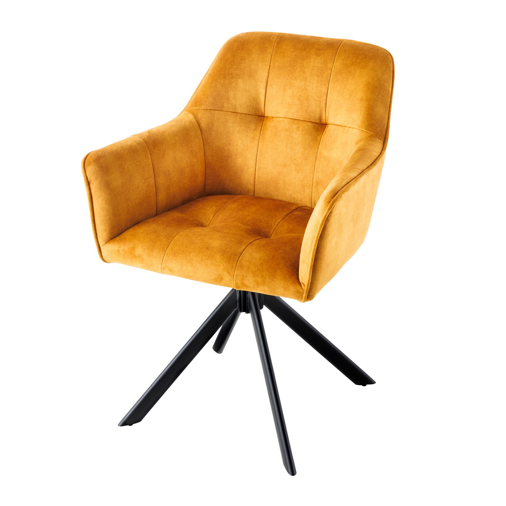 riess-ambiente Stuhl LOFT – senfgelb Samt drehbar Metallgestell schwarz mit Armlehne | 04251854725380