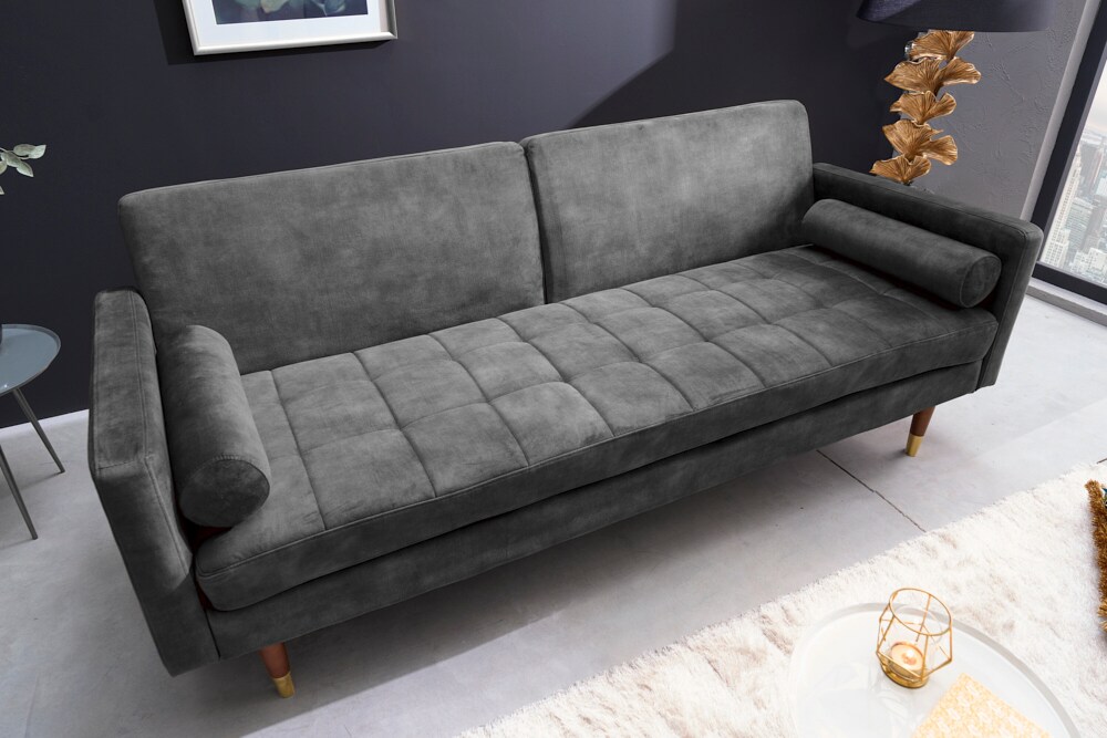 riess-ambiente Schlafsofa COUTURE - 196cm grau Microvelours 3-Sitzer Couch Bettfunktion ink. Kissen - Bild 1
