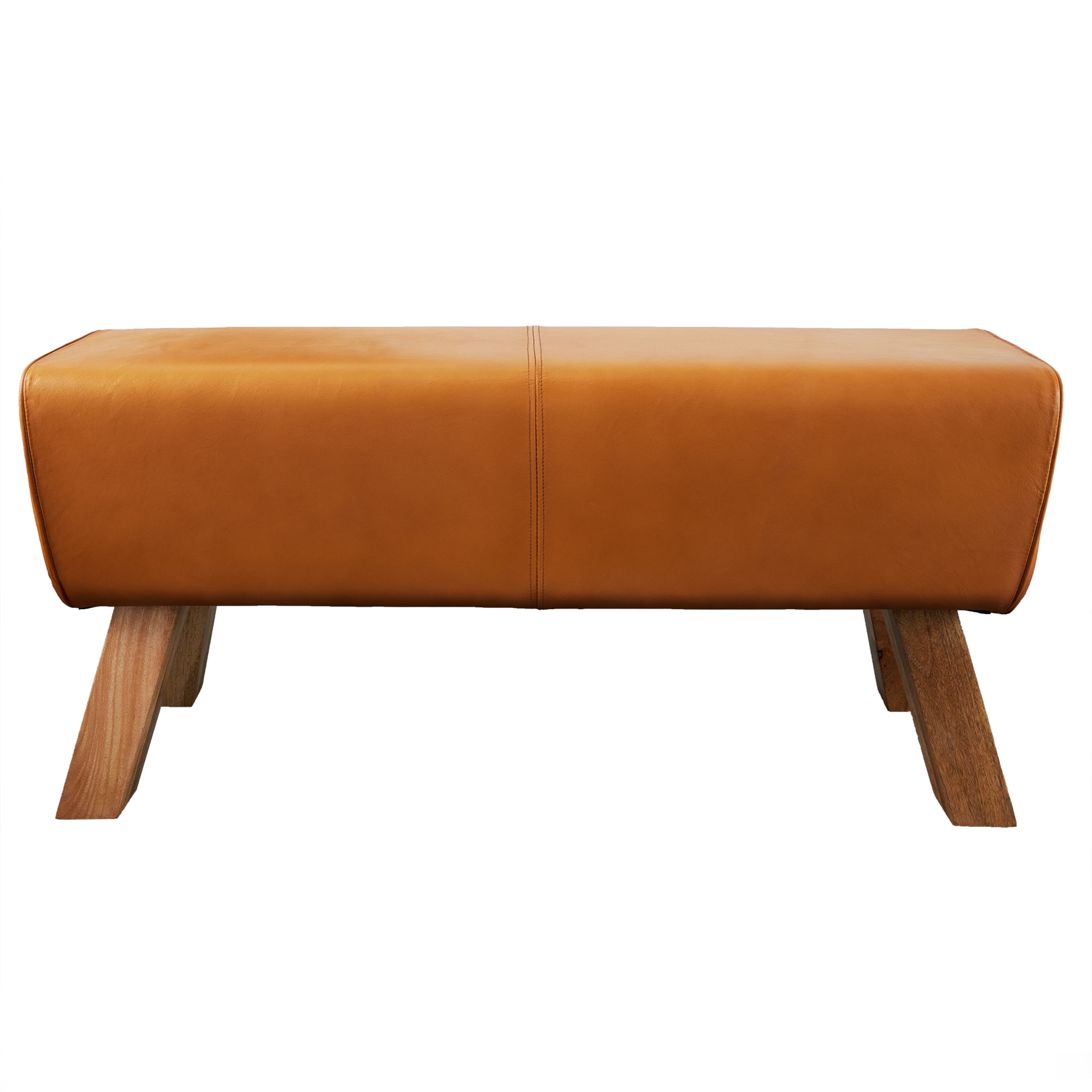 riess-ambiente Sitzbank TURNBOCK - 100cm cognac Echtleder Mangoholz Retro Sitzhocker - Bild 1