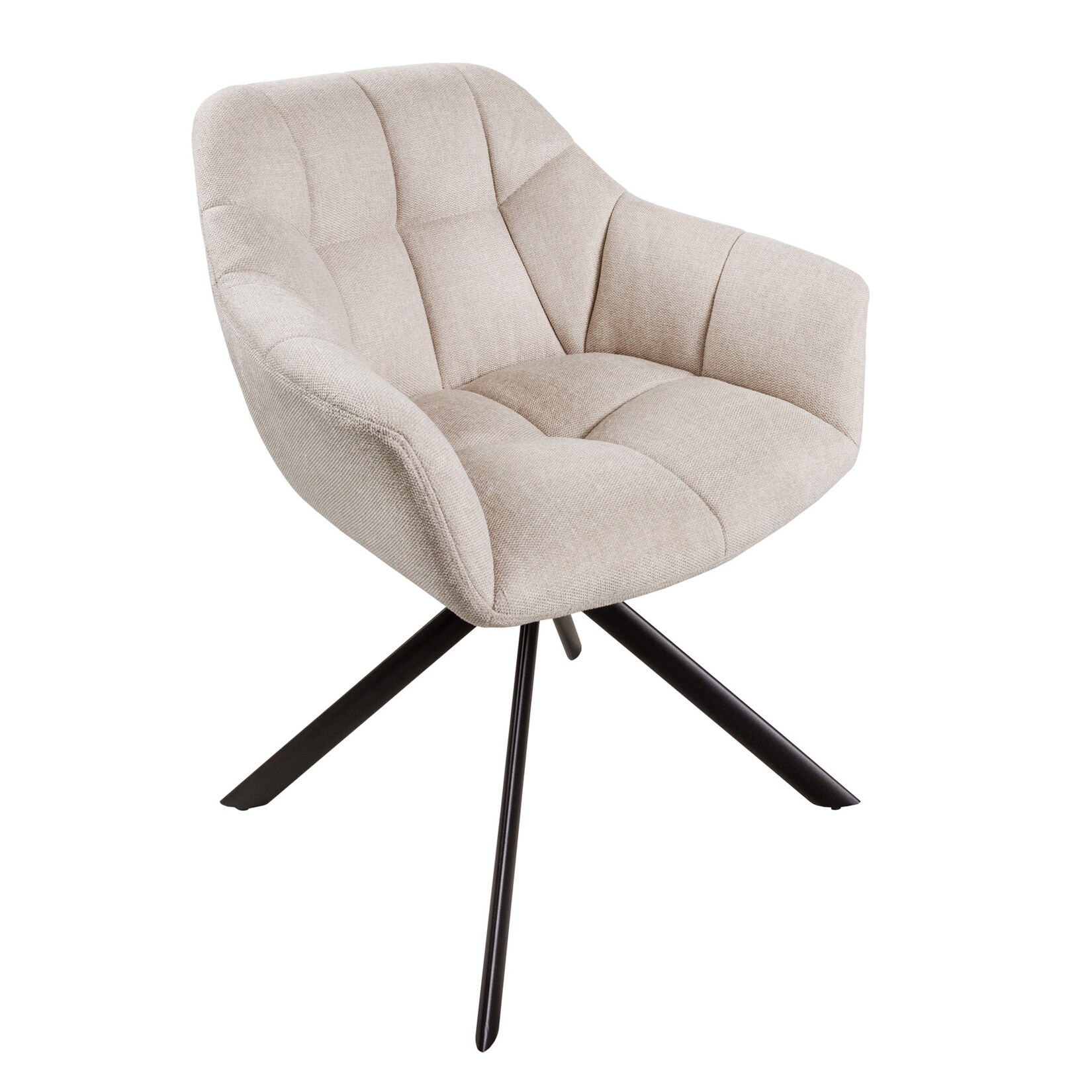 riess-ambiente Stuhl PAPILLON – drehbar champagner beige Ziersteppung Metallgestell schwarz mit Armlehne | 04251561902685