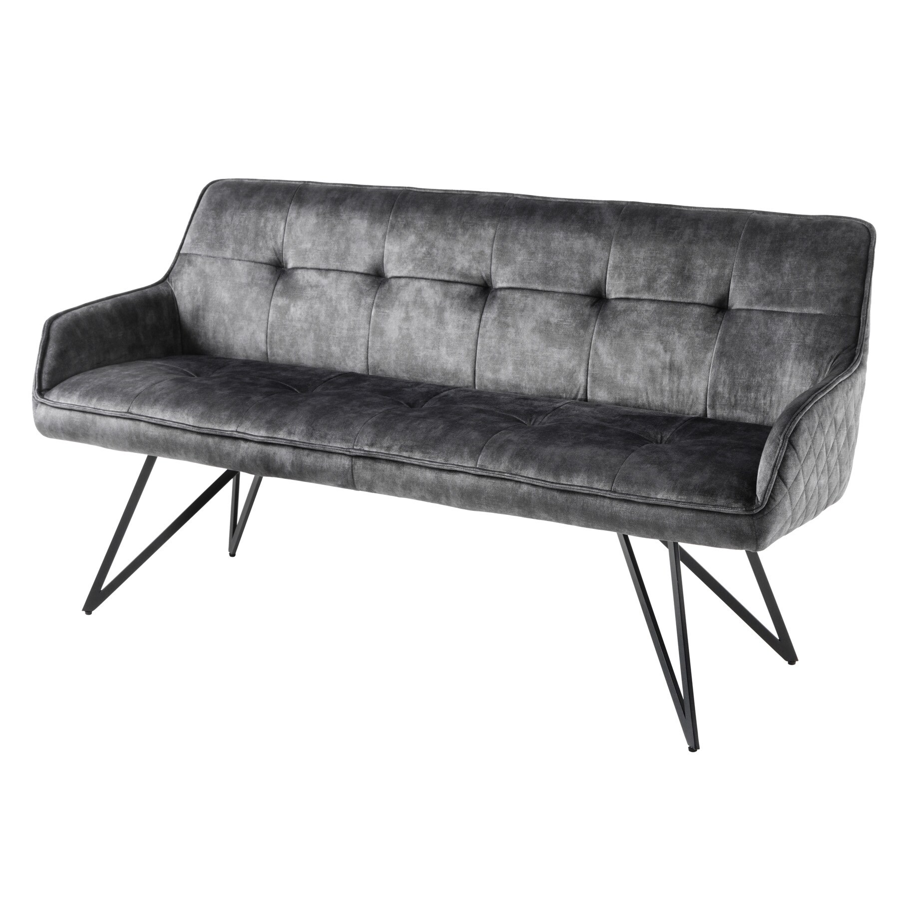 riess-ambiente Sitzbank EUPHORIA - 60cm dunkelgrau Samt Retrostil Ziersteppung Hairpin Legs Metallbeine Armlehnen - Bild 1