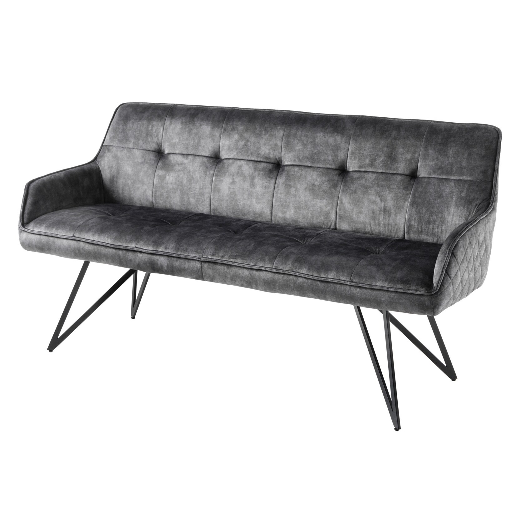 riess-ambiente Sitzbank EUPHORIA – 60cm dunkelgrau Samt Retrostil Ziersteppung Hairpin Legs Metallbeine Armlehnen | 04251561902982