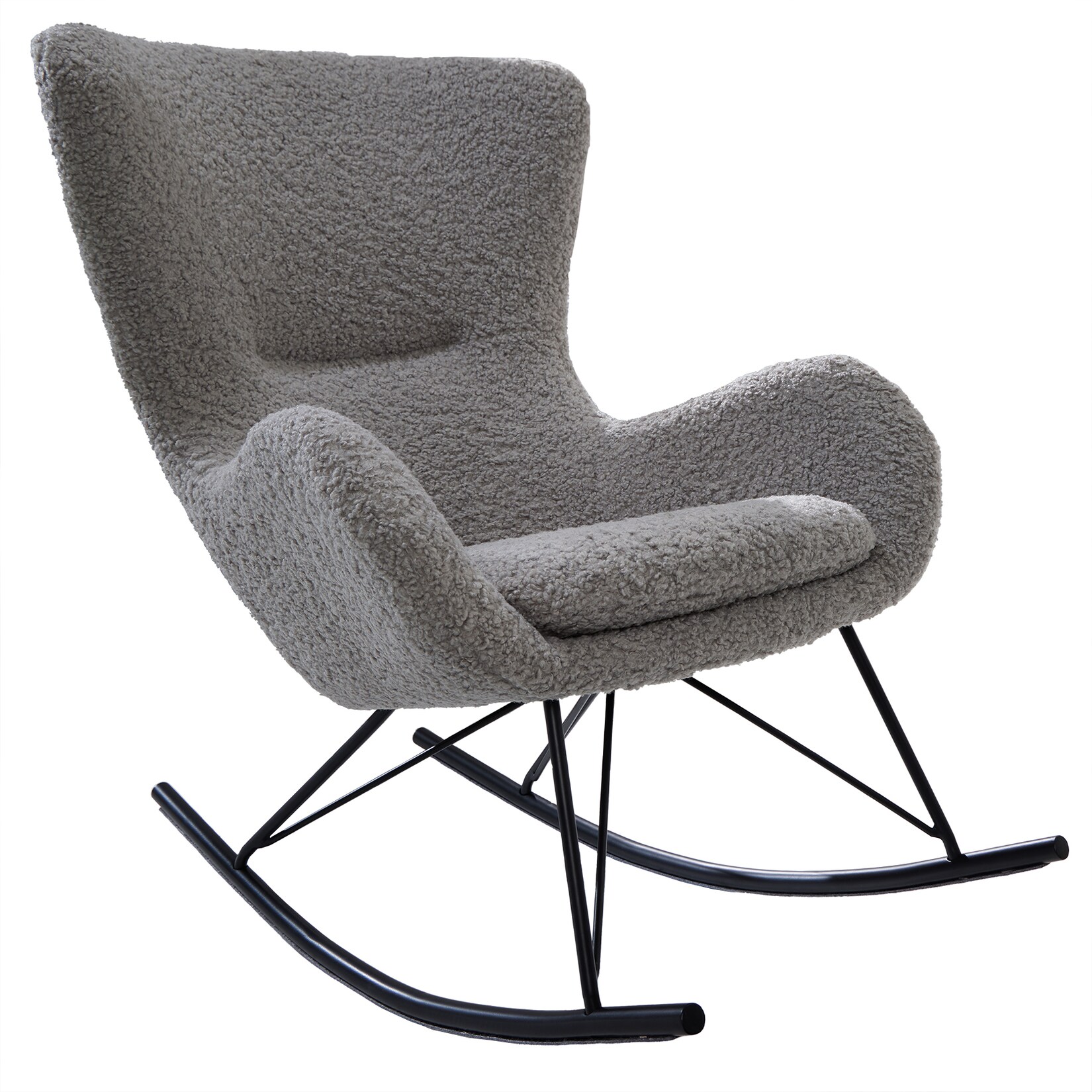 riess-ambiente Schaukelstuhl SCANDINAVIA SWING – hellgrau Bouclé Sessel schwarz Metall Wippmechanik | 04251561903064