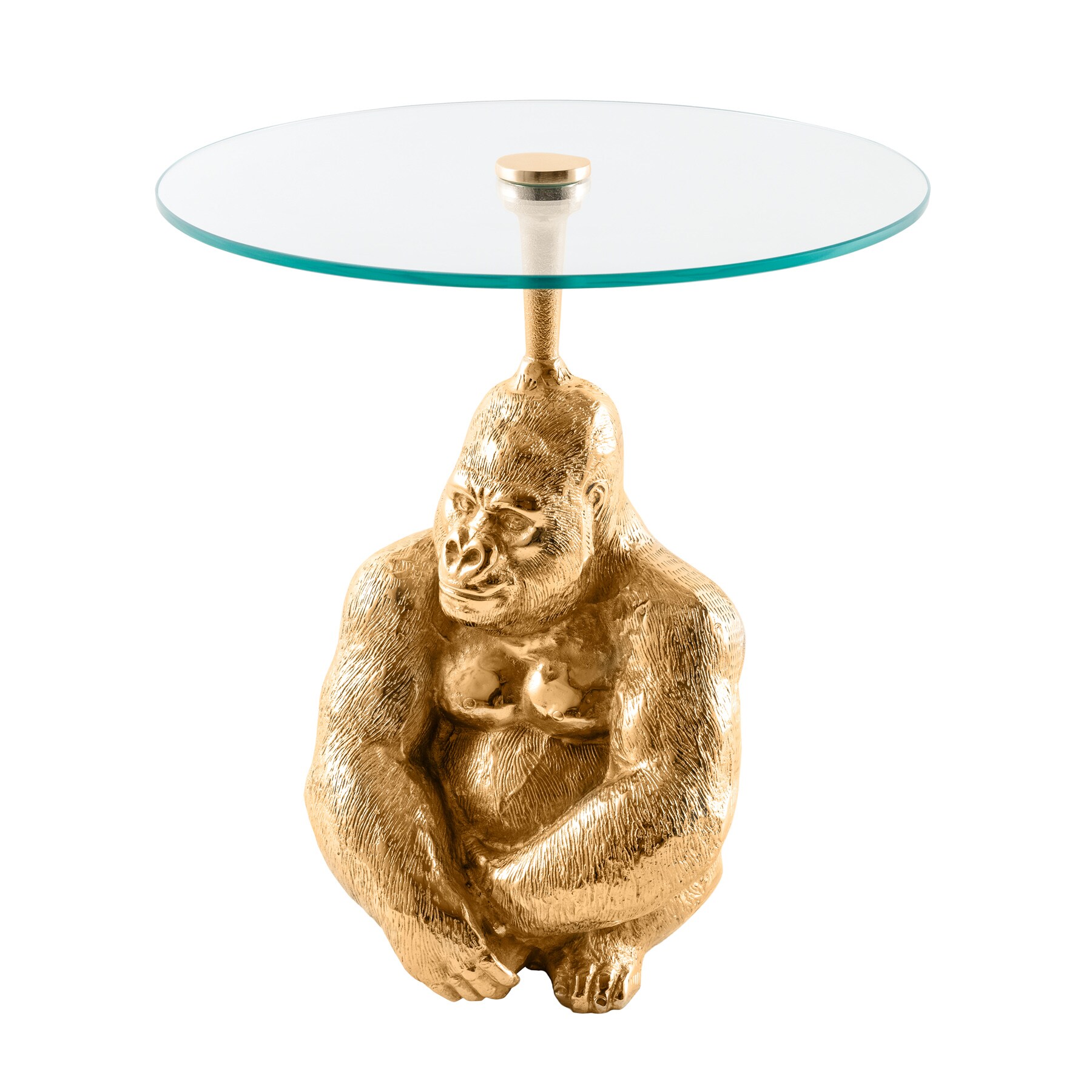 riess-ambiente Beistelltisch KONG - 50cm gold Metall Glas Affenfigur Gorilla Skulptur rund - Bild 1