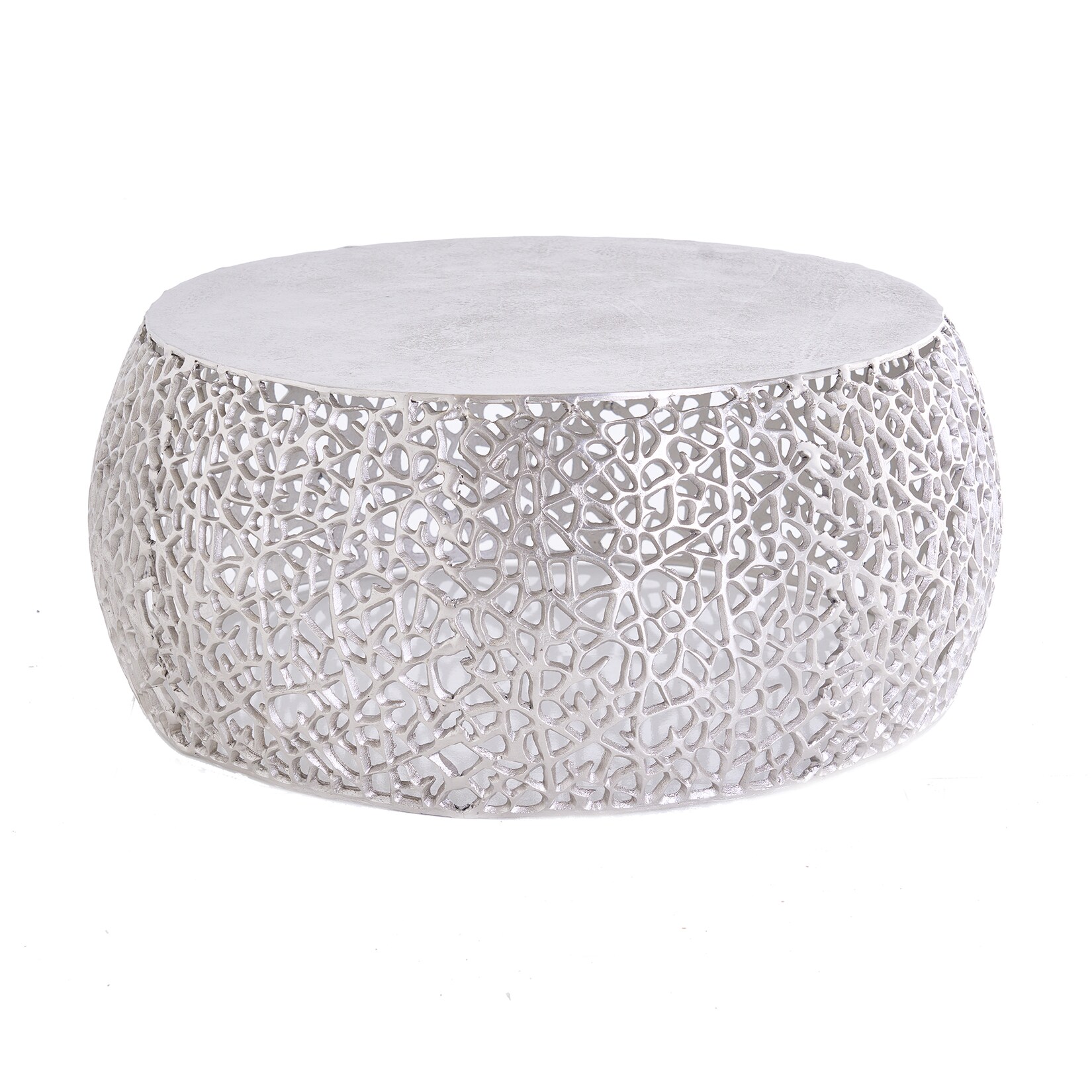 riess-ambiente Couchtisch ABSTRACT LEAF – Runder Couchtisch 75cm silber antik Metall filigrane Handarbeit | 04251561905143