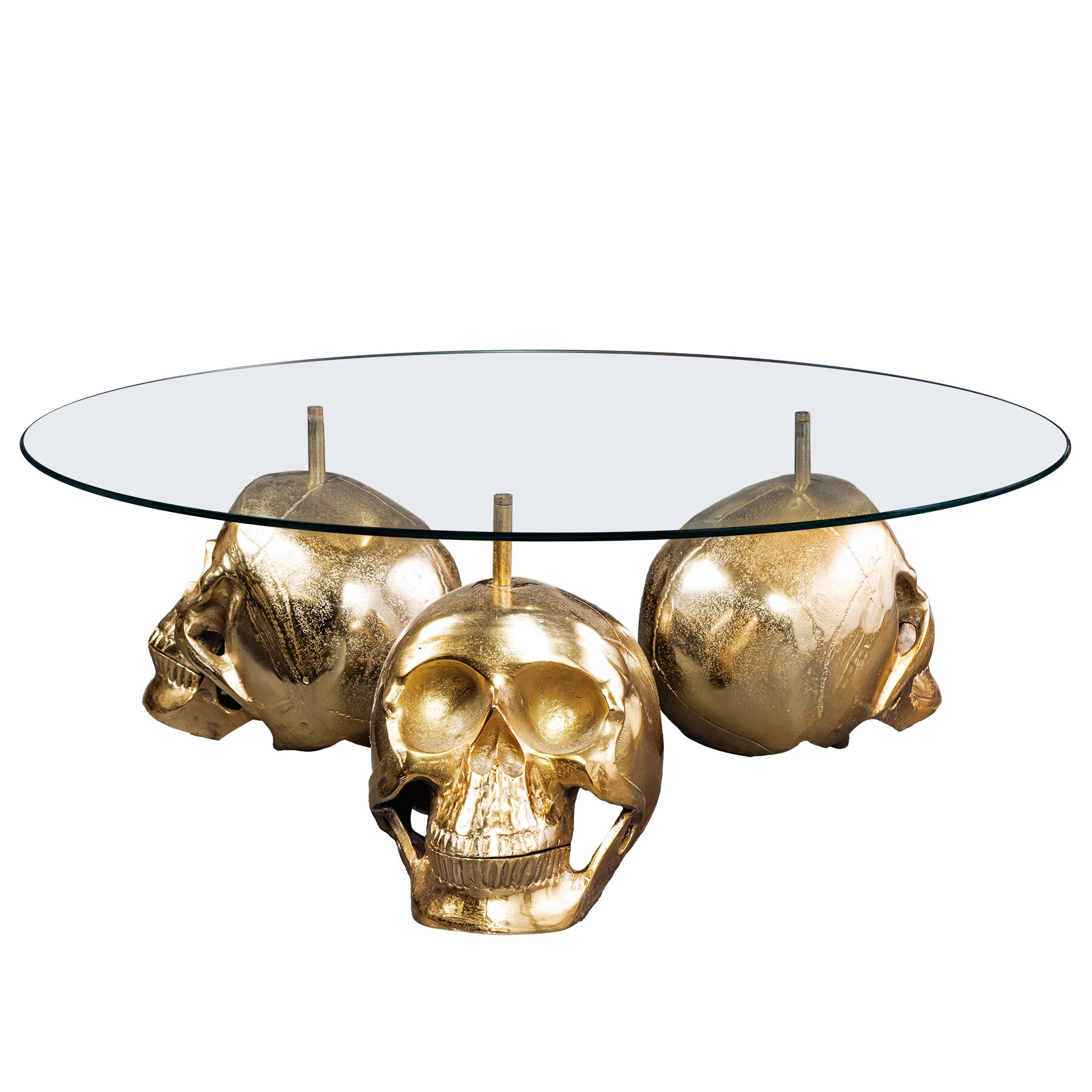 riess-ambiente Design Couchtisch SKULL XXL 90cm gold rund Glasplatte Metall Totenkopf handmade - Bild 1