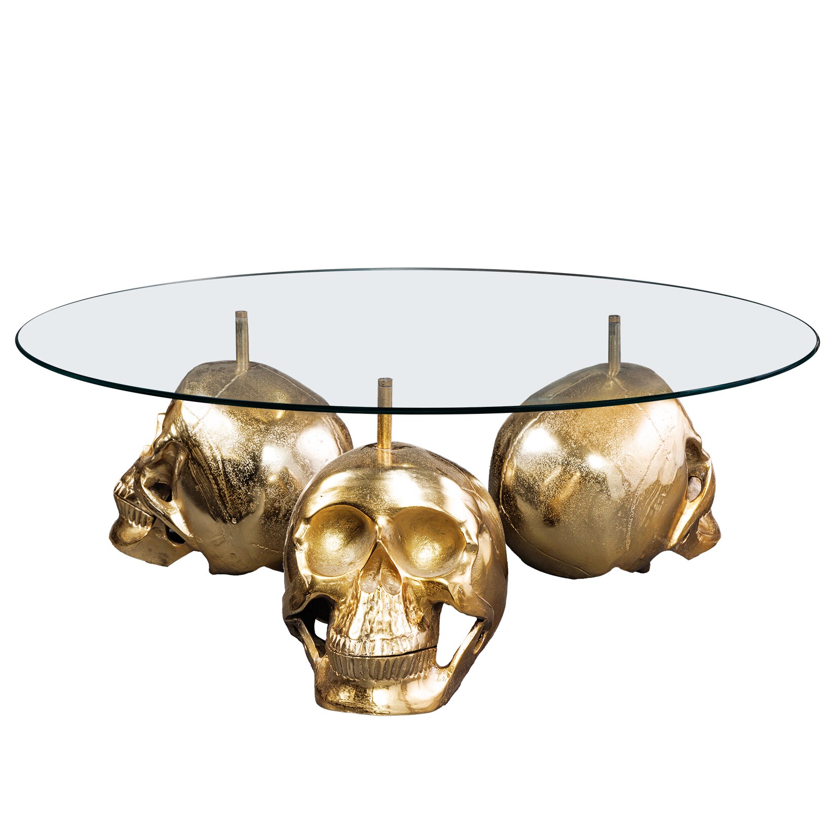 riess-ambiente Design Couchtisch SKULL XXL 90cm gold rund Glasplatte Metall Totenkopf handmade | 04251561909905