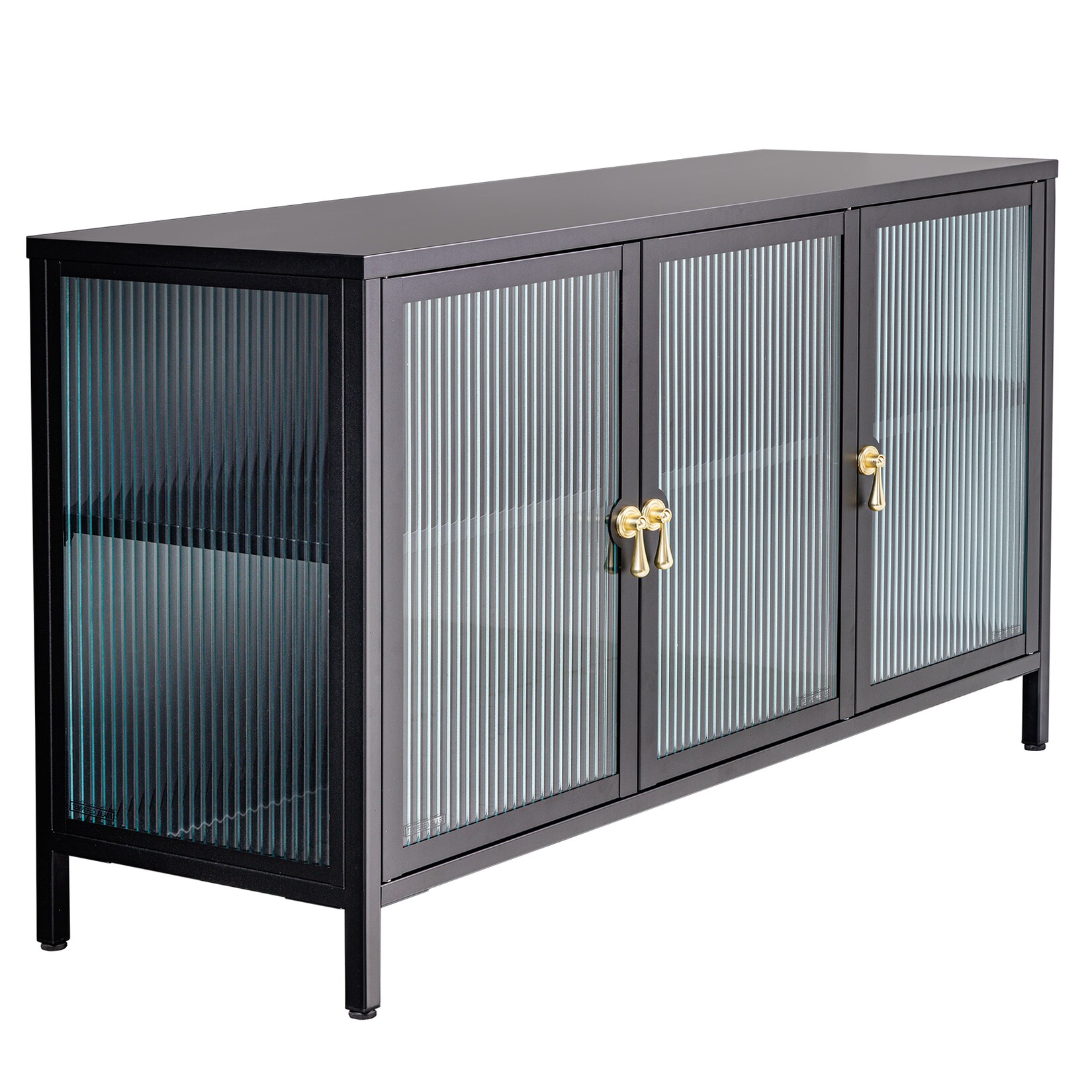 riess-ambiente Sideboard AMSTERDAM – 105cm schwarz gold Riffelglas Metall Vitrine Schrank Modern | 04251561908243