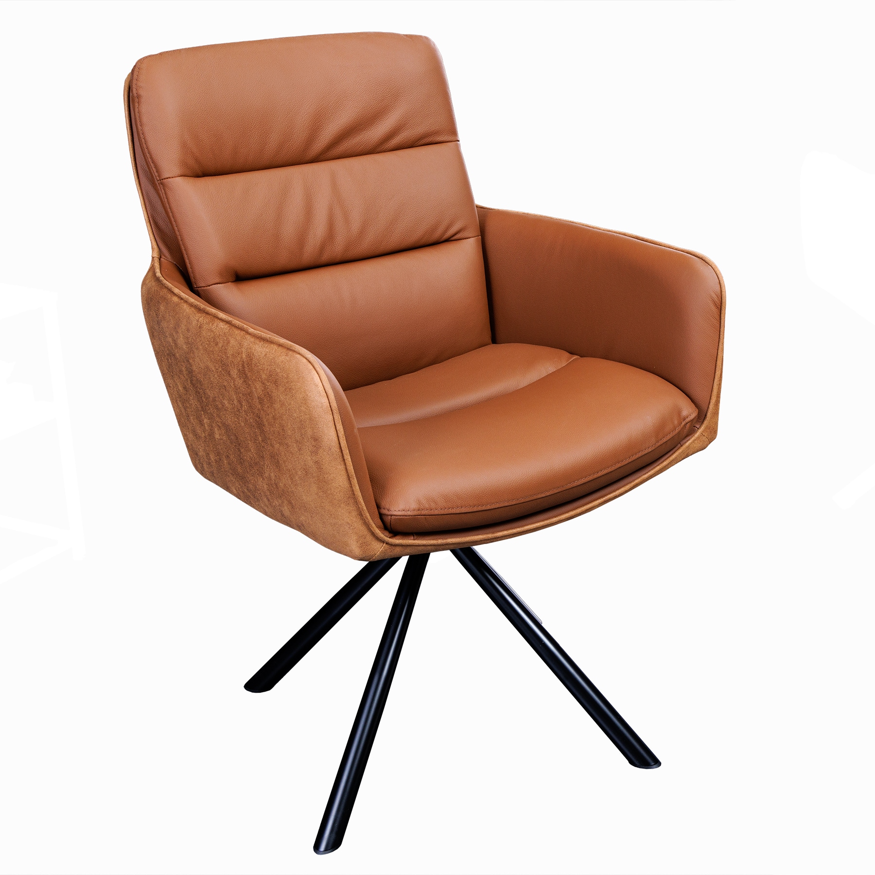 riess-ambiente Stuhl BIG GEORGE - cognac Echtleder Microfaser mit Armlehne Retro Drehbarer Design - Bild 1