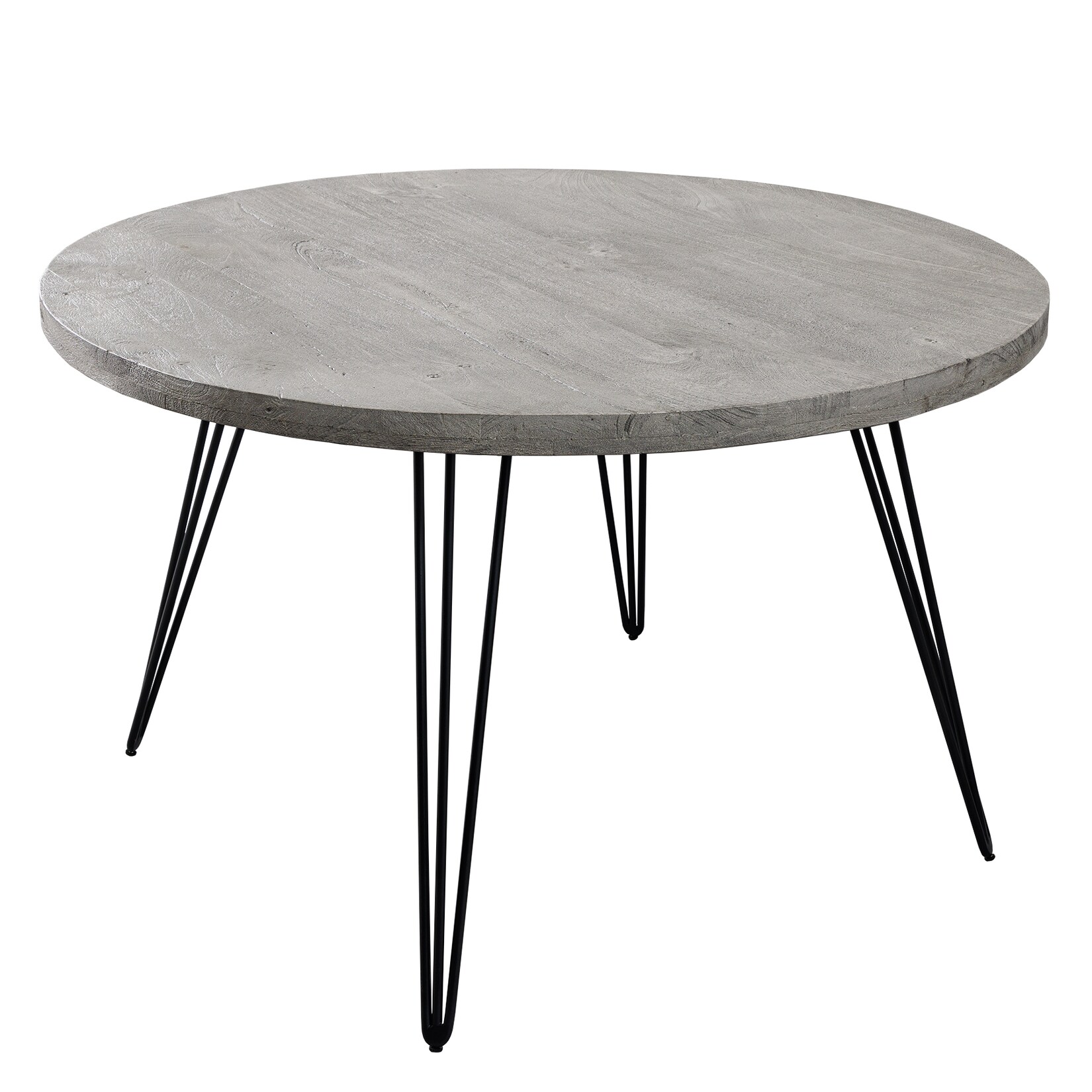 riess-ambiente Esstisch SCORPION – 120cm rund grau Mangoholz massiv schwarze Metallbeine Hairpin Legs | 04251561907758