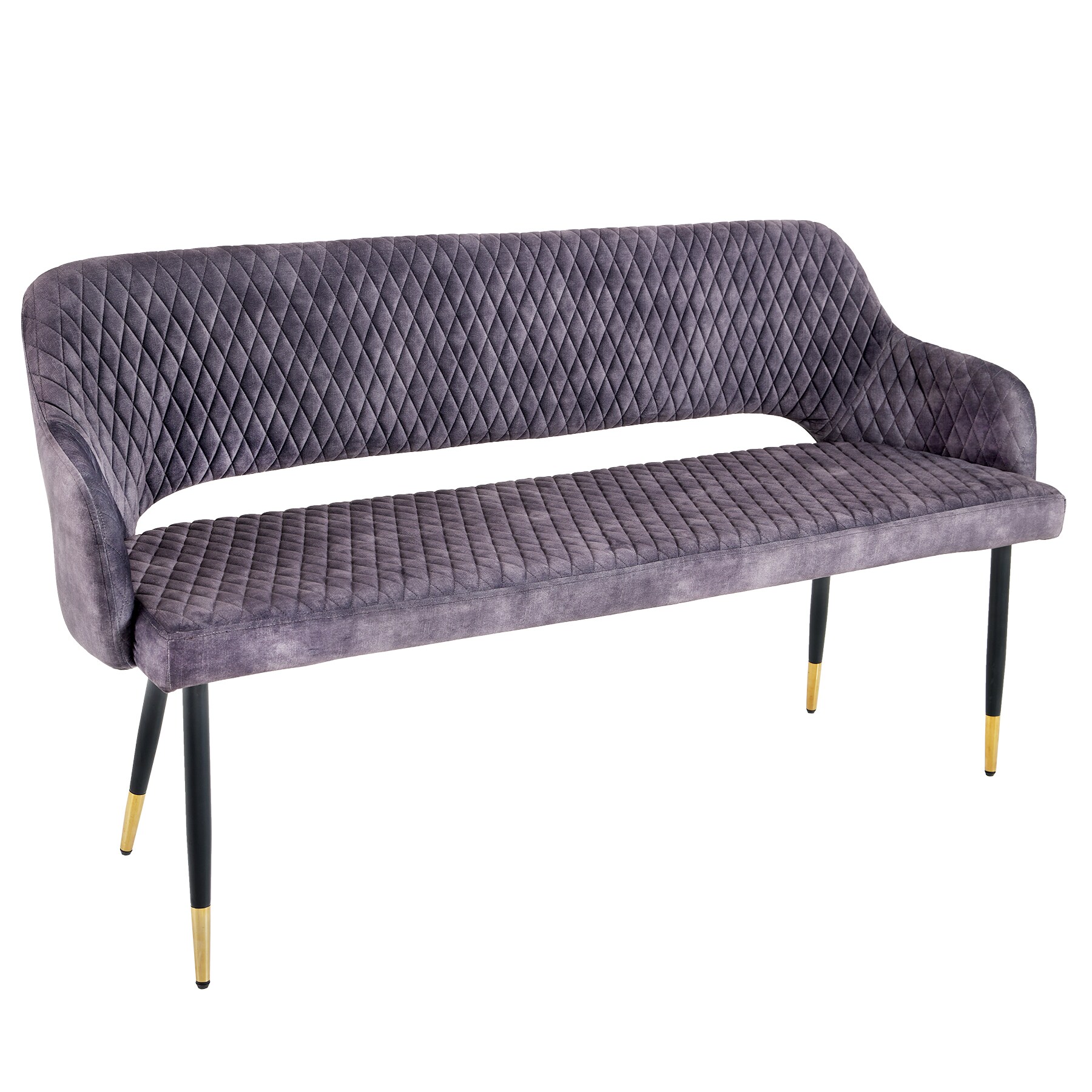 riess-ambiente Sitzbank PARIS - 160cm grau Samt R&uuml;ckenlehne goldene Fu&szlig;kappen Retro Metallbeine - Bild 1