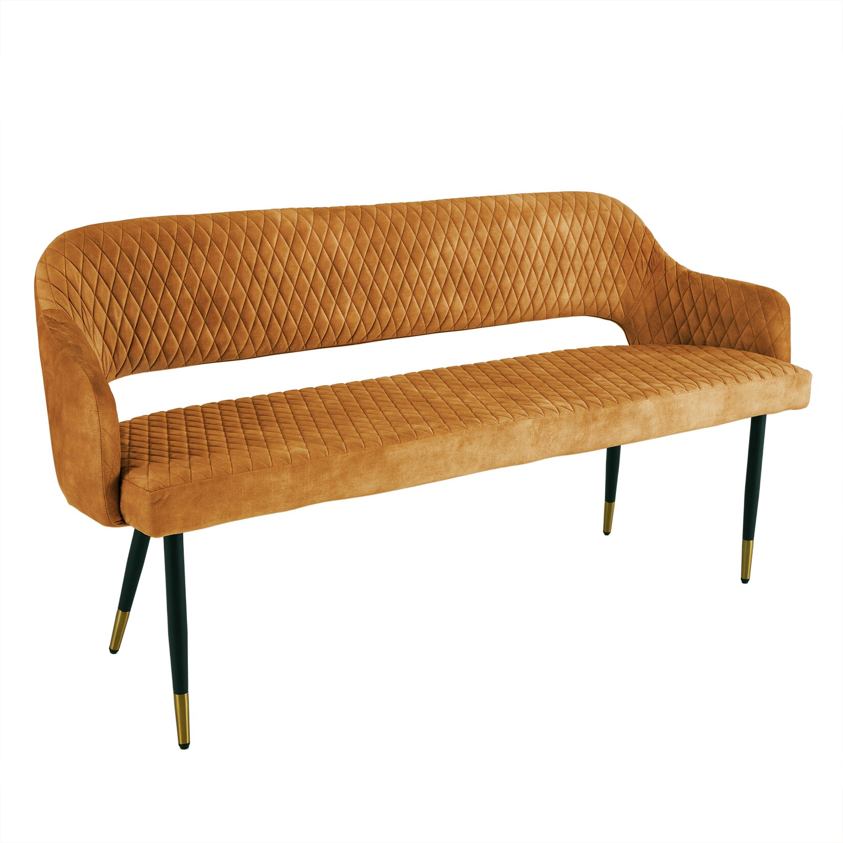 riess-ambiente Sitzbank PARIS – 160cm senfgelb Samt Retro Rückenlehne Metallbeine | 04251561907307