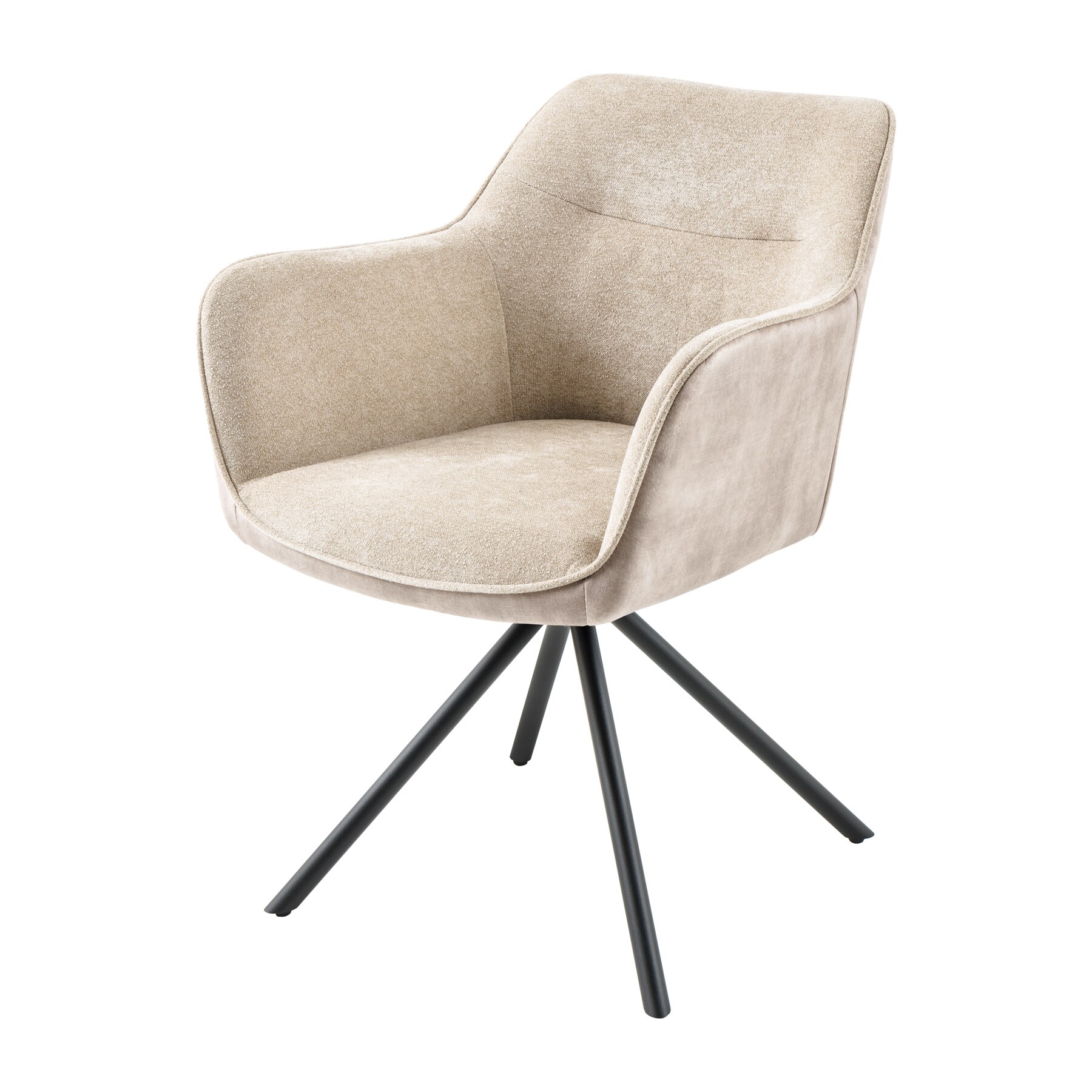 riess-ambiente Stuhl VERONA - champagner beige Samt Strukturstoff mit Armlehne Metallbeine schwarz drehbar - Bild 1