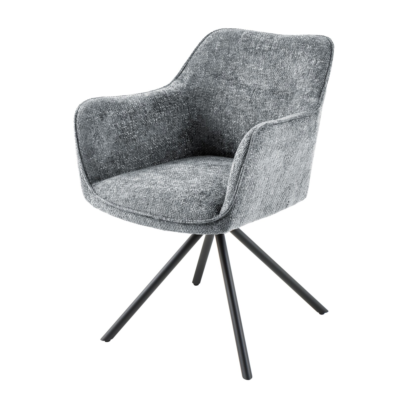 riess-ambiente Stuhl VERONA - grau Strukturstoff mit Armlehne Metallbeine schwarz drehbar