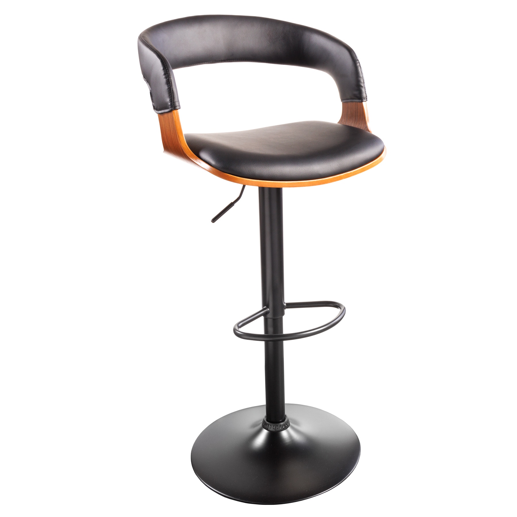 riess-ambiente Barhocker MANHATTAN - Retro schwarz Kunstleder Walnussholz mit Lehne drehbar h&ouml;henverstellbar - Bild 1