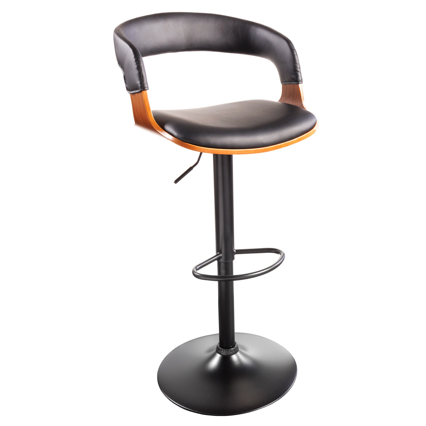 riess-ambiente Barhocker MANHATTAN – Retro schwarz Kunstleder Walnussholz mit Lehne drehbar höhenverstellbar | 04251561909370