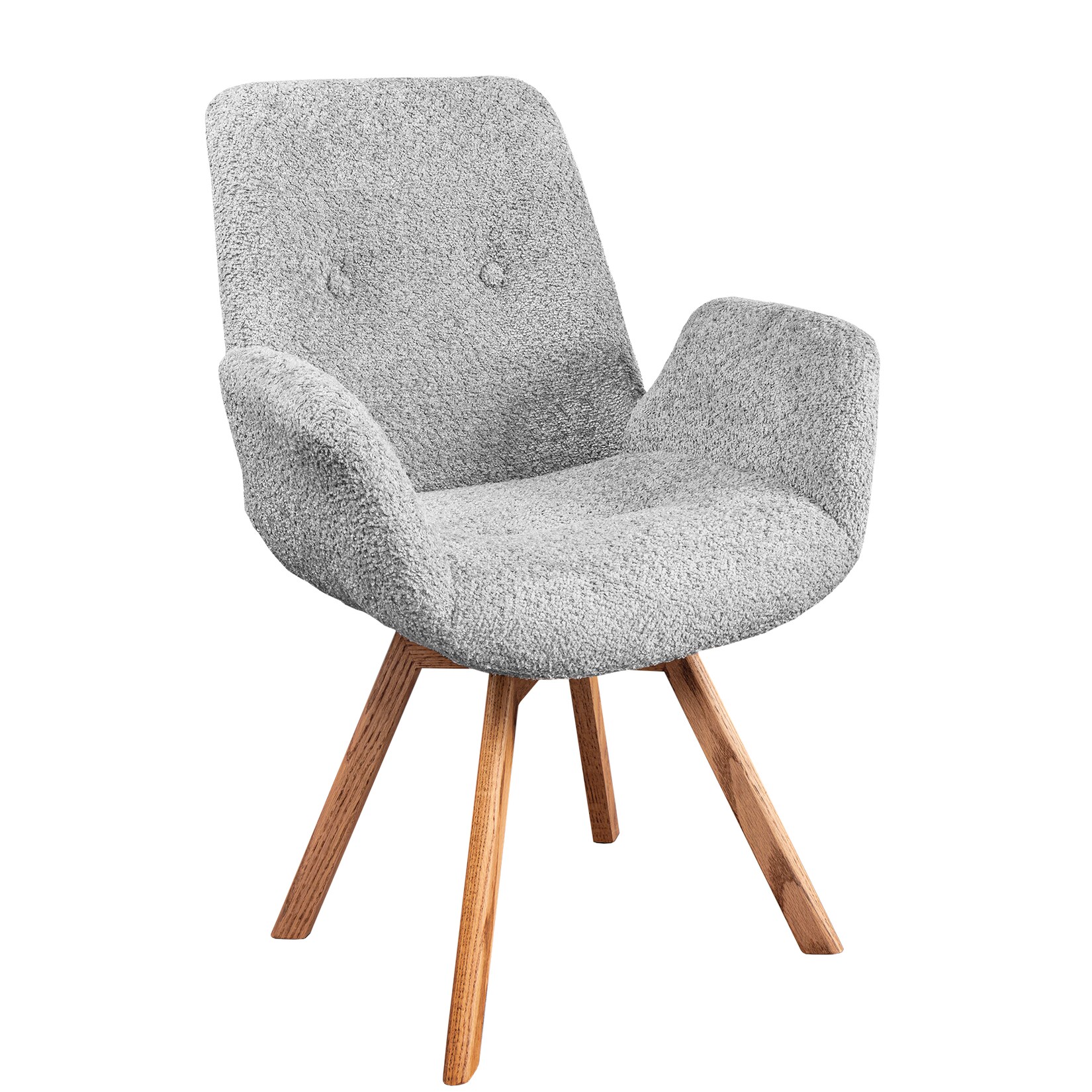 riess-ambiente Stuhl BALTIC – drehbar grau Bouclé natur Eiche Massivholz-Beine mit Armlehne | 04251561909417