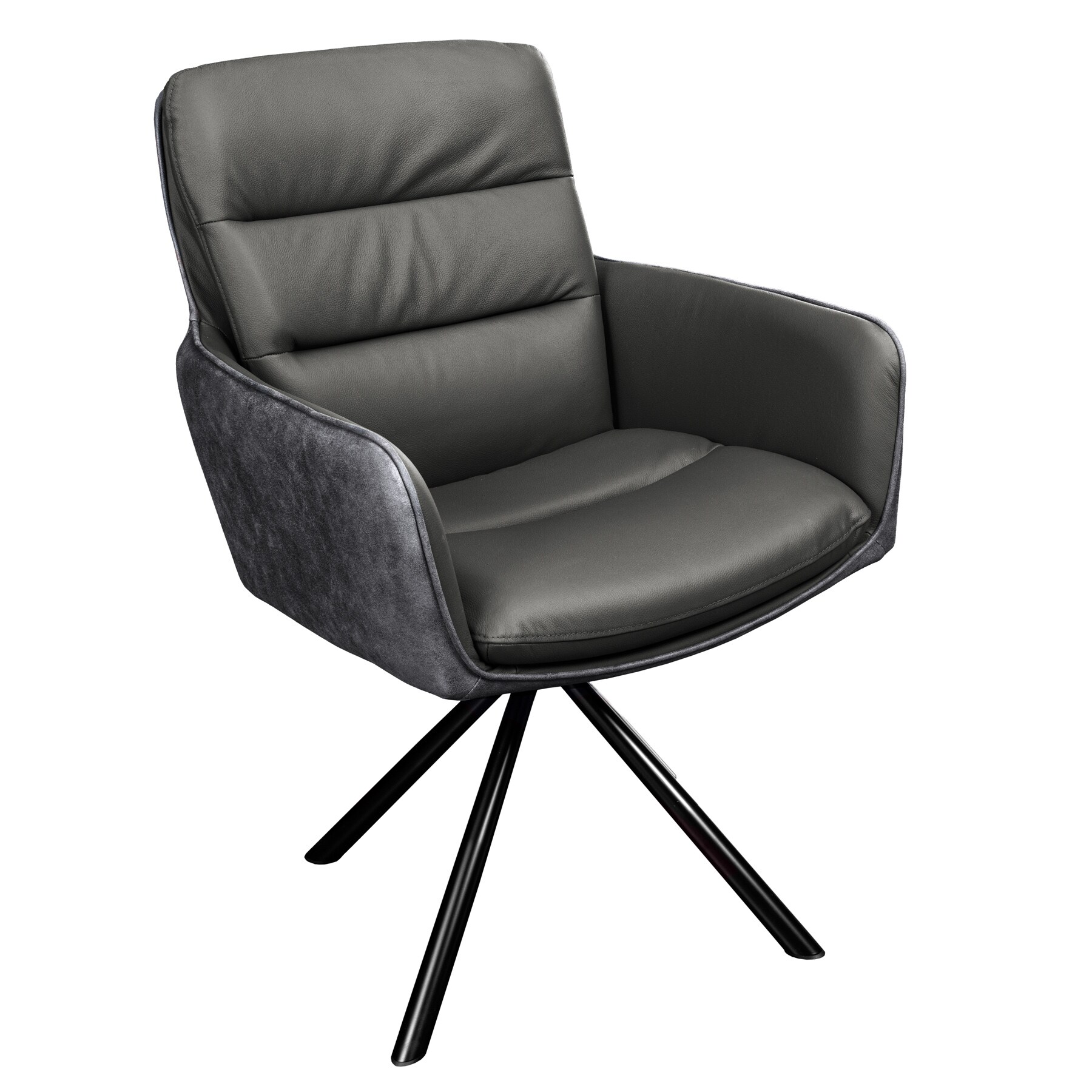 riess-ambiente Stuhl BIG GEORGE - grau Echtleder Microfaser mit Armlehne schwarze Metallbeine Drehbarer - Bild 1