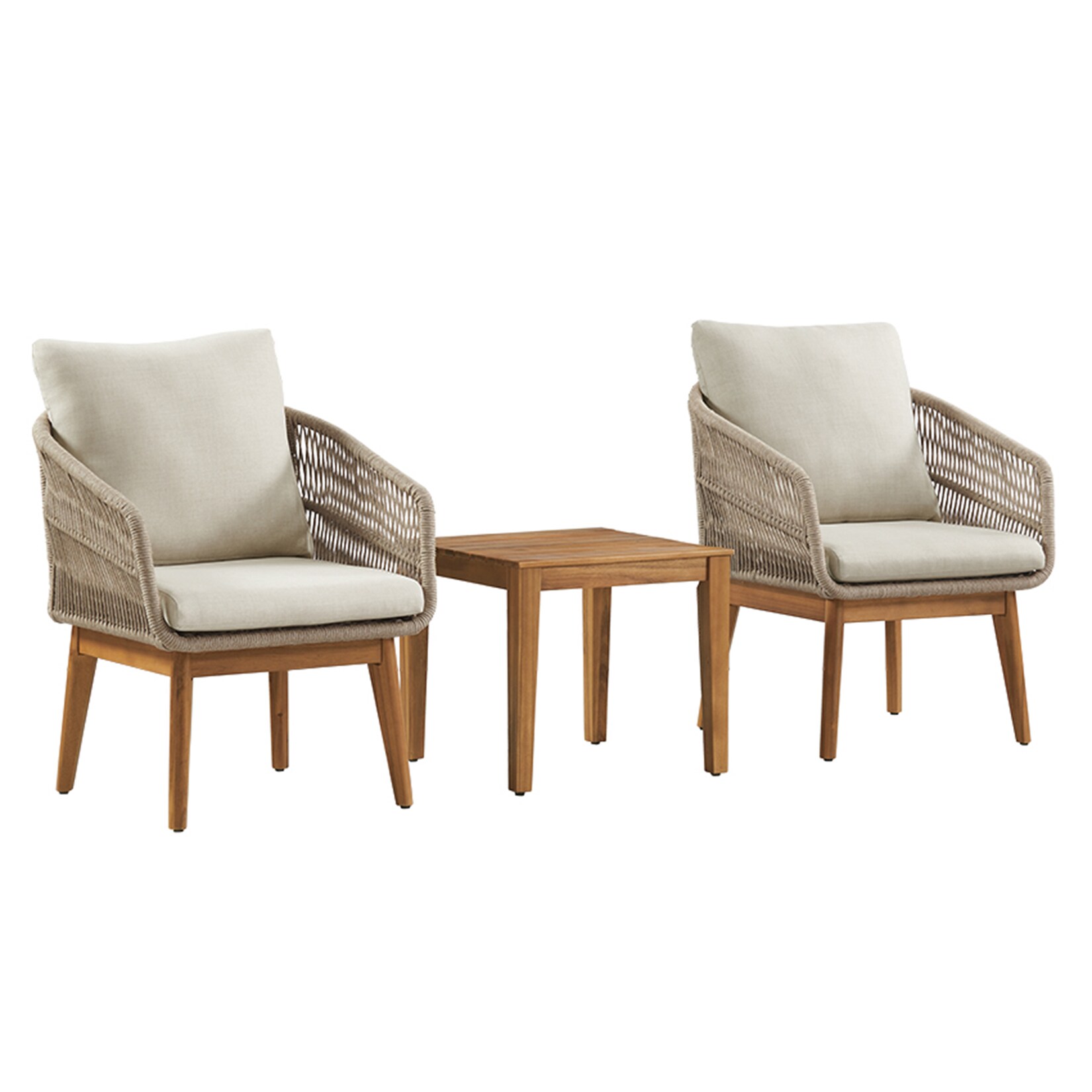 riess-ambiente Outdoor Gartenlounge ROPE natur taupe Akazie 2er-Sitzgruppe inkl. Tisch und Kissen | 04251561919928