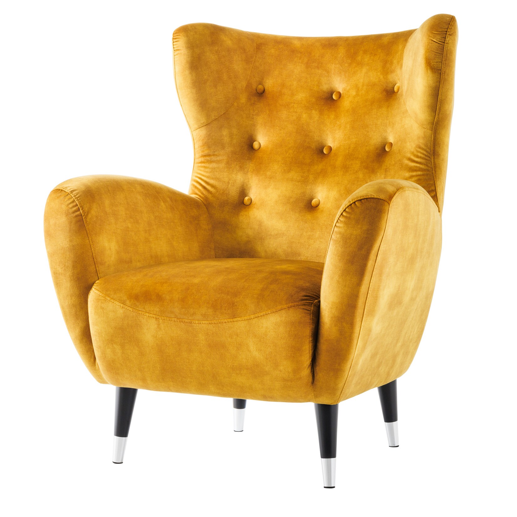 riess-ambiente Retro Design Sessel DON senfgelb Samt Federkern silberne Fußkappen | 04251561921181