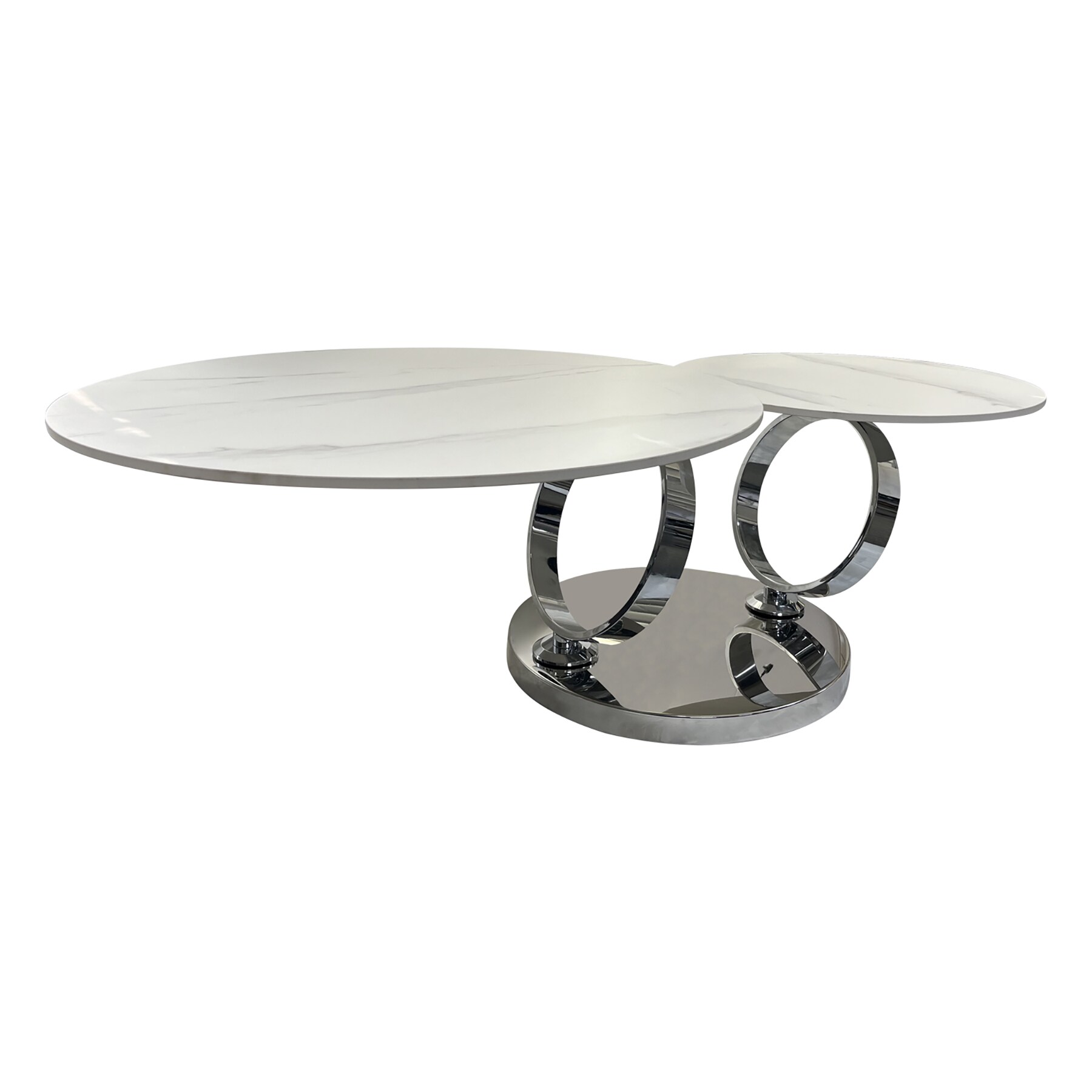 riess-ambiente Design Couchtisch DANCING RINGS wei&szlig; rund drehbar Marmor Keramik Chrome Gestell - Bild 1