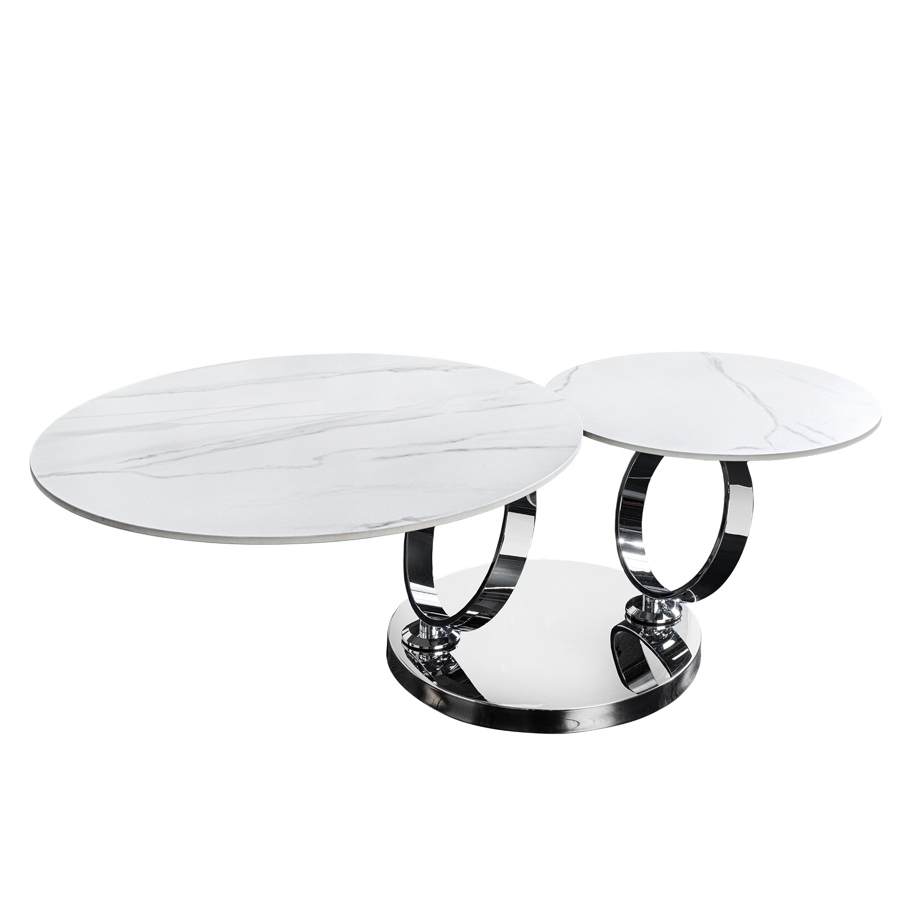 riess-ambiente Design Couchtisch DANCING RINGS weiß rund drehbar Marmor Keramik Chrome Gestell online kaufen bei Netto