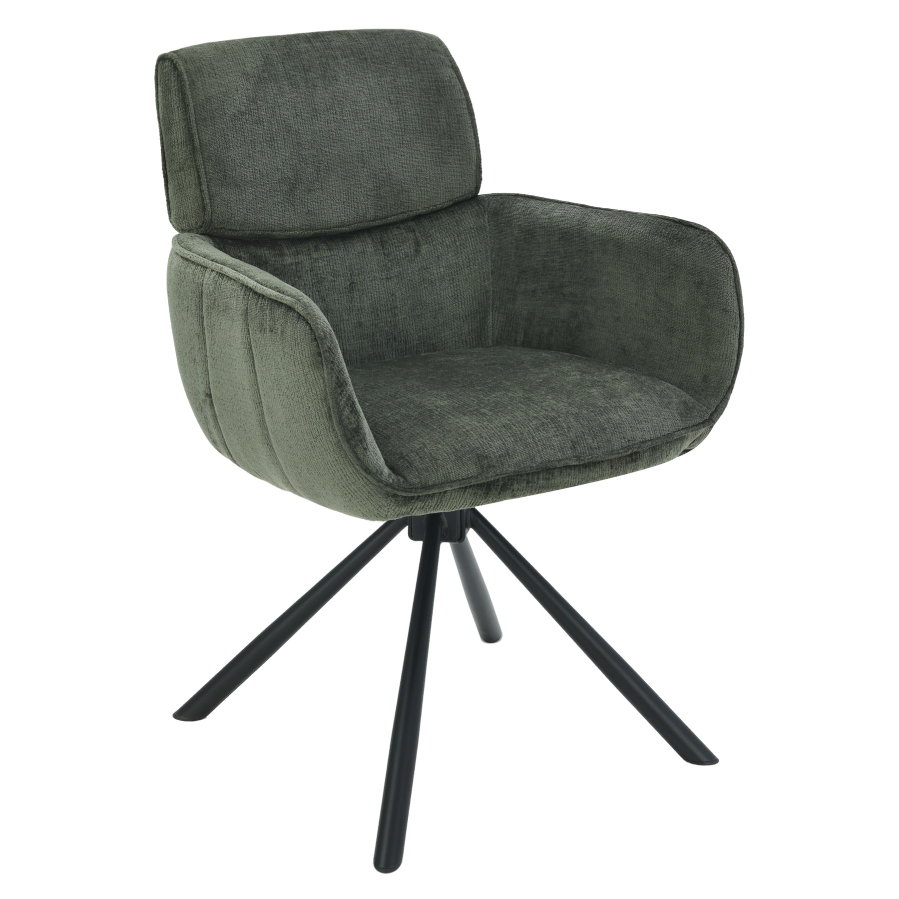 riess-ambiente Drehbarer Retro Stuhl UNIQUE gr&uuml;n Chenille schwarze Metallbeine mit Armlehne - Bild 1