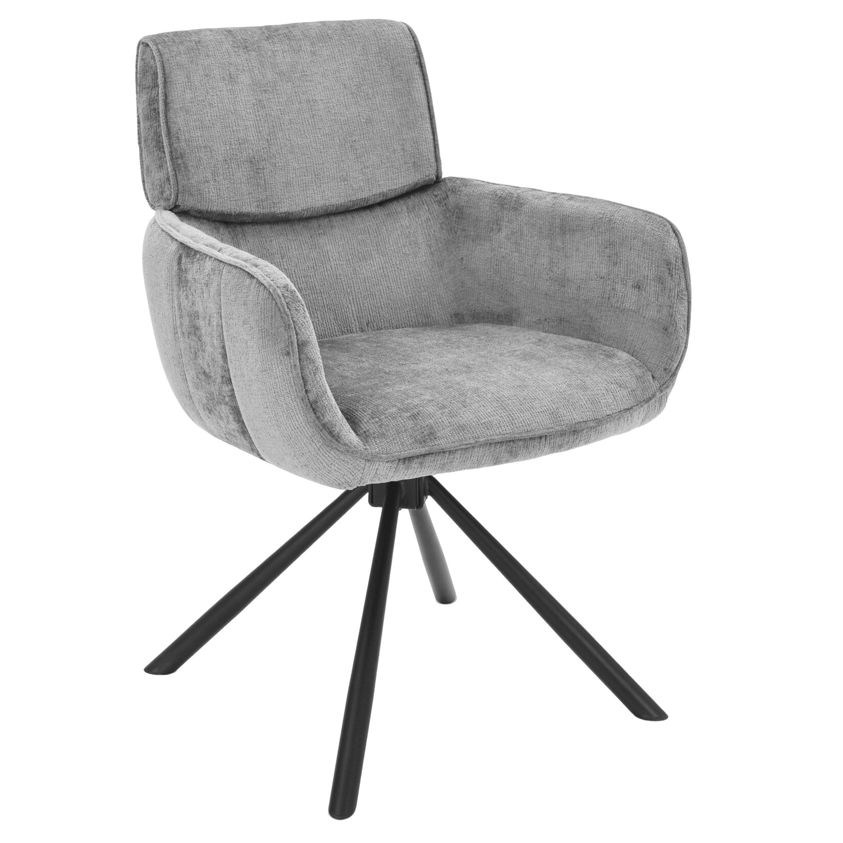 riess-ambiente Drehbarer Retro Stuhl UNIQUE grau Chenille schwarzes Metallgestell mit Armlehne