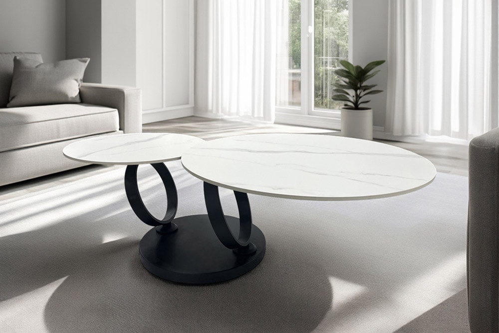 riess-ambiente Design Couchtisch DANCING RINGS weiß rund drehbar Marmor Keramik schwarz Metall online kaufen bei Netto
