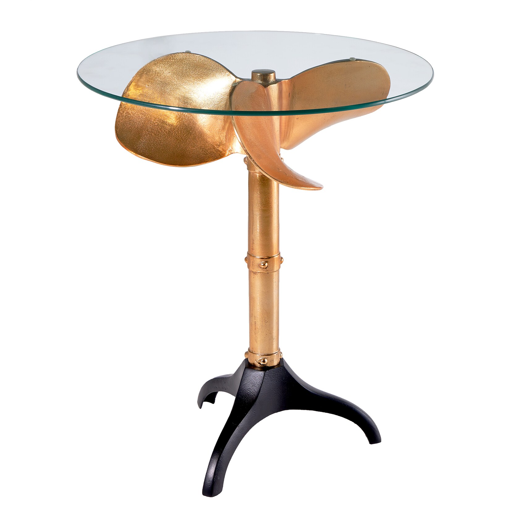 riess-ambiente Beistelltisch OCEAN - Handgefertigter Beistelltisch 75cm gold schwarz Glasplatte Metall maritim rund