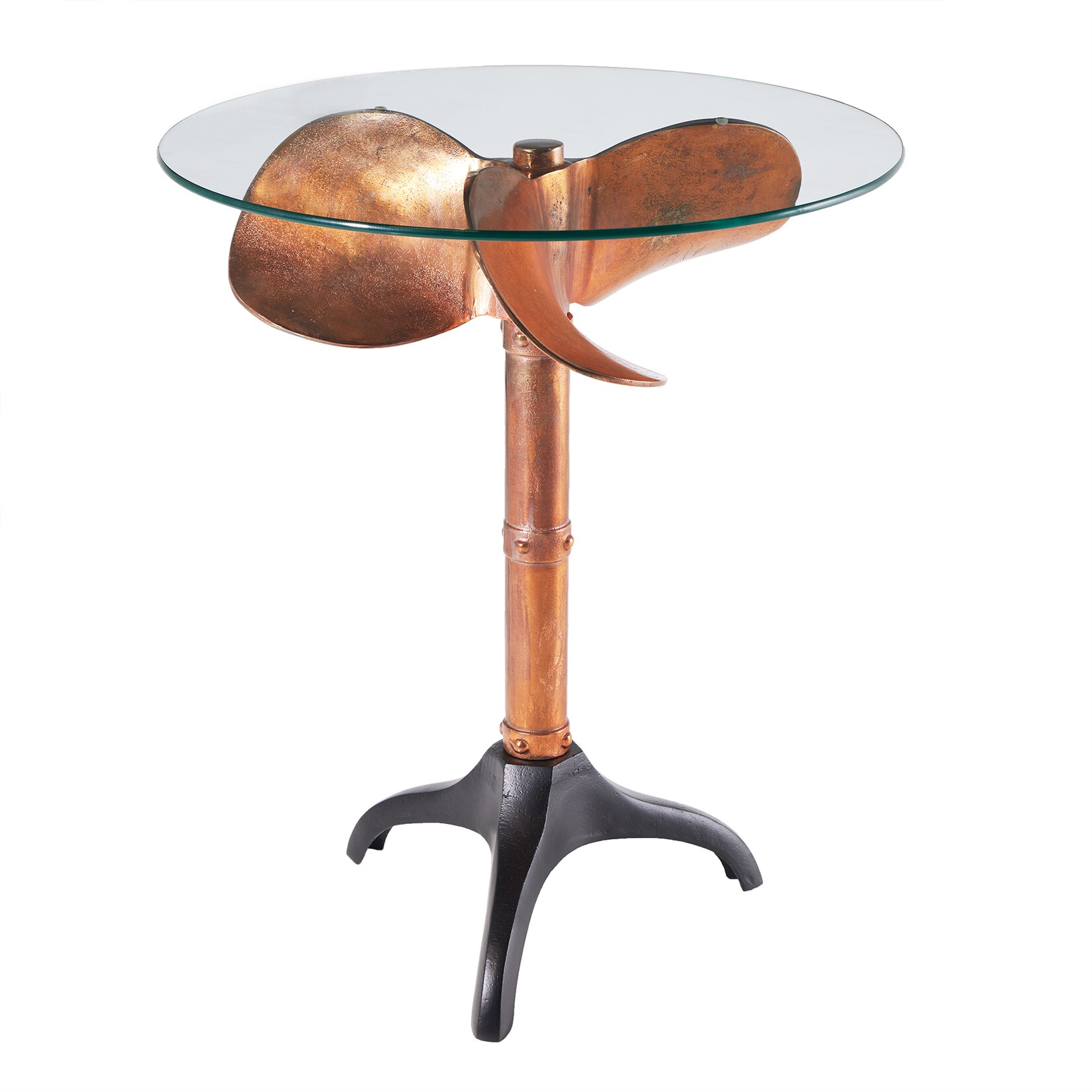 riess-ambiente Beistelltisch OCEAN – Handgefertigter Beistelltisch 75cm kupfer schwarz Glasplatte rund Metall maritim | 04251561906706