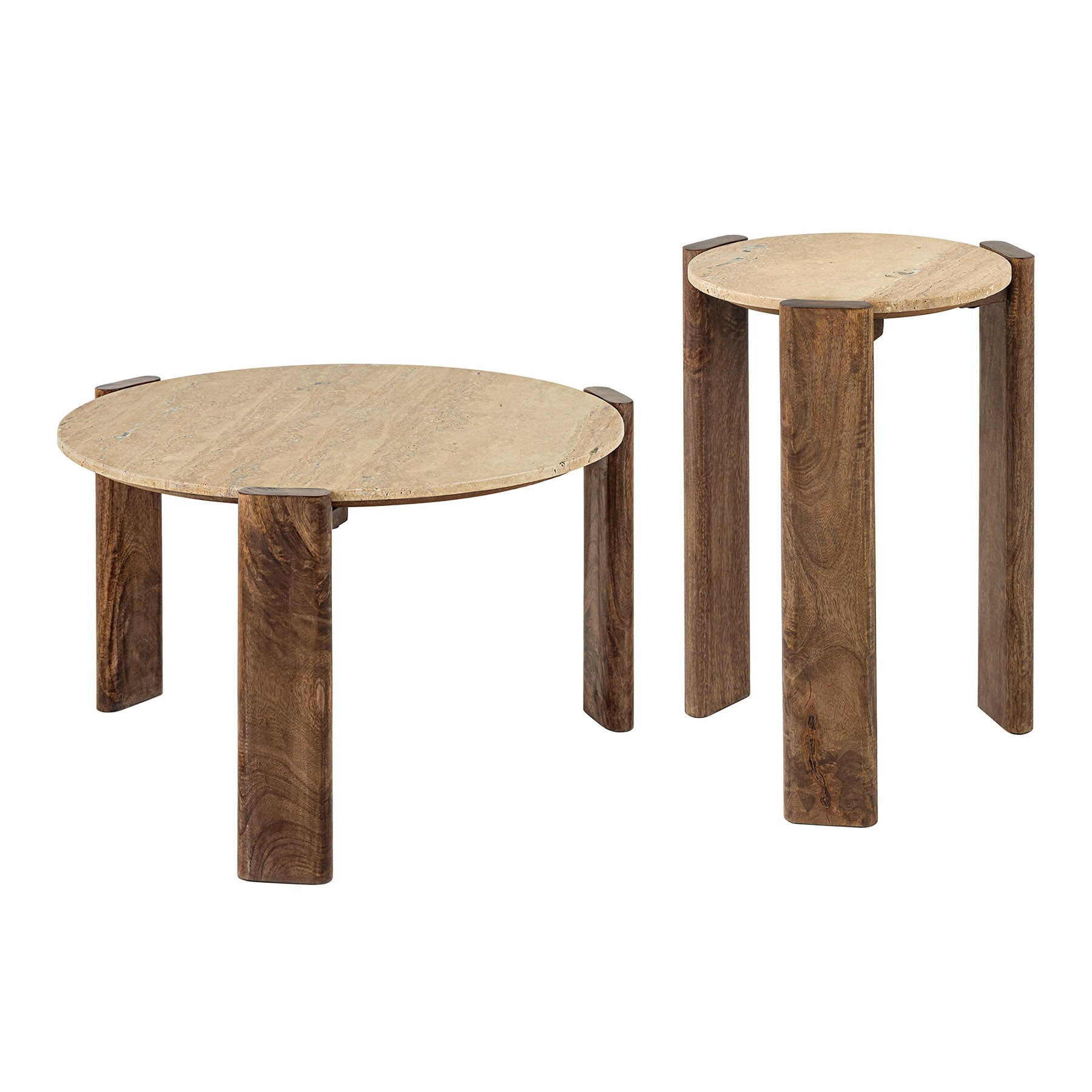 riess-ambiente 2er Set Couchtische GATSBY 70cm braun Mangoholz mit echtem Travertin - Bild 1