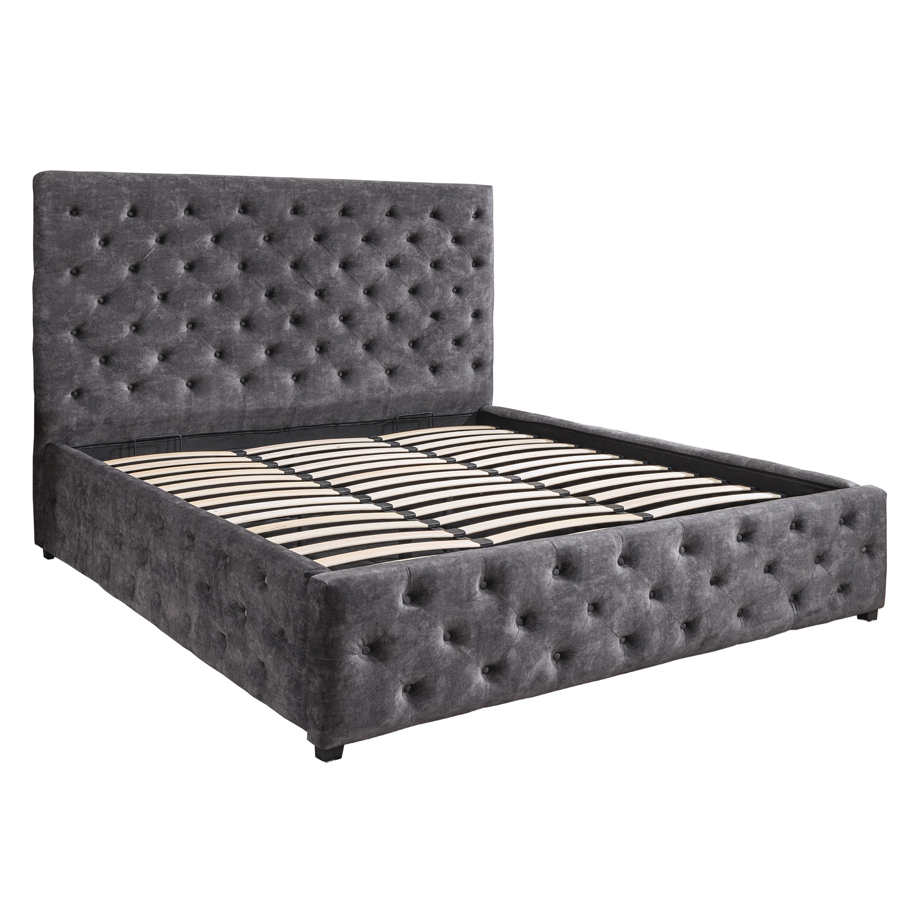 riess-ambiente Boxbett PARIS 160x200cm grau Samt mit Stauraum inkl. Matratze und Topper - Bild 1