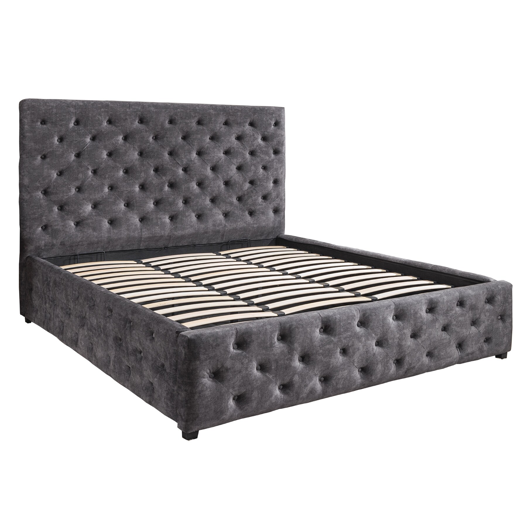 riess-ambiente Boxbett PARIS 180x200cm grau Samt mit Stauraum inkl. Matratze und Topper - Bild 1