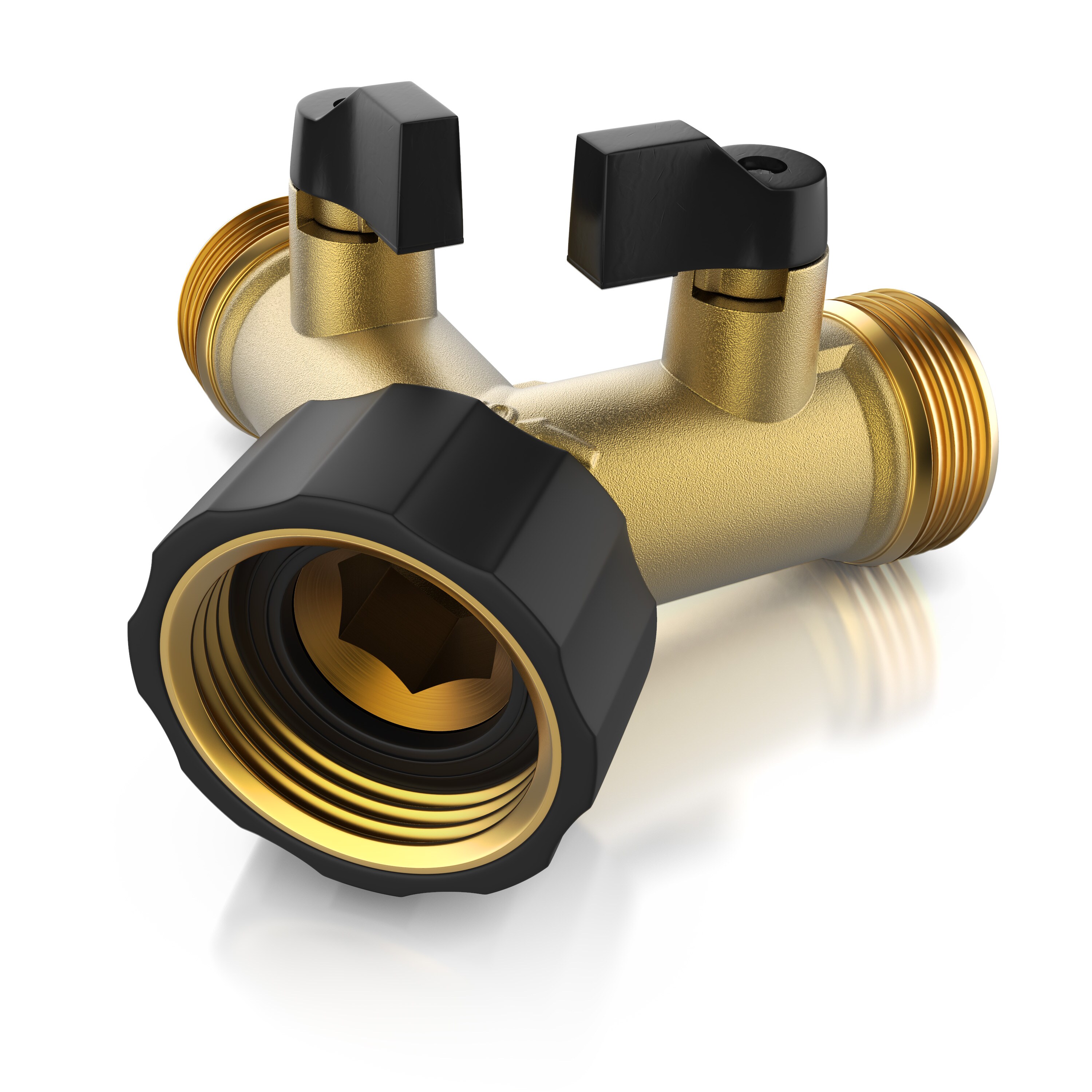 Brandson Wasserventil 2 Wege - Y-Verteiler f&uuml;r 3/4 Zoll Wasserhahn - Garten Wasserverteiler - Verteileranschluss f&uuml;r Wasserschlauch - 2 Drehschalter - Bild 1