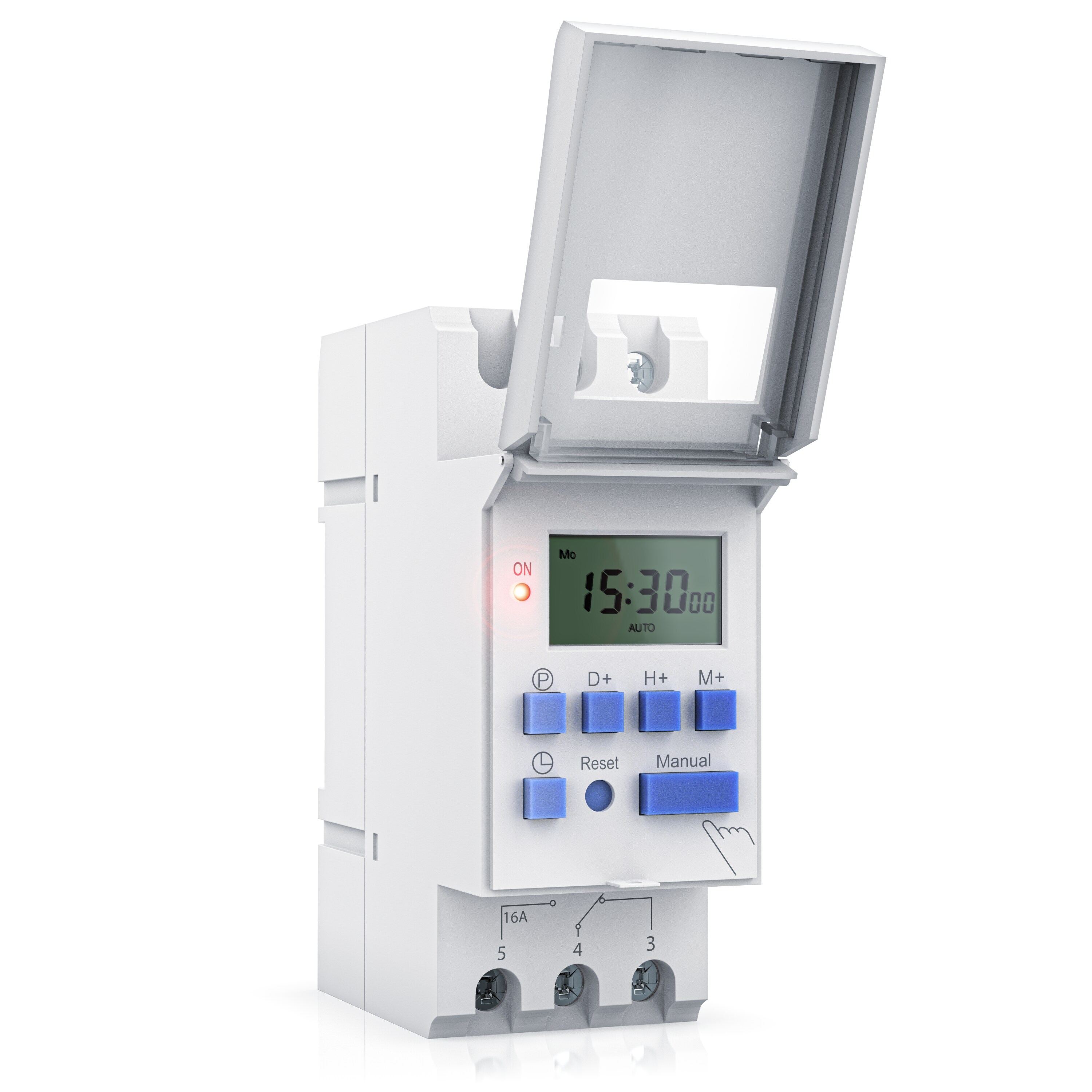 BEARWARE Zeitschaltuhr digital - f&uuml;r DIN Hutschienen im Verteilerschrank Schalttafeln - 2 Klemmen Input, 3 Klemmen Output - 16A/3650W - Bild 1