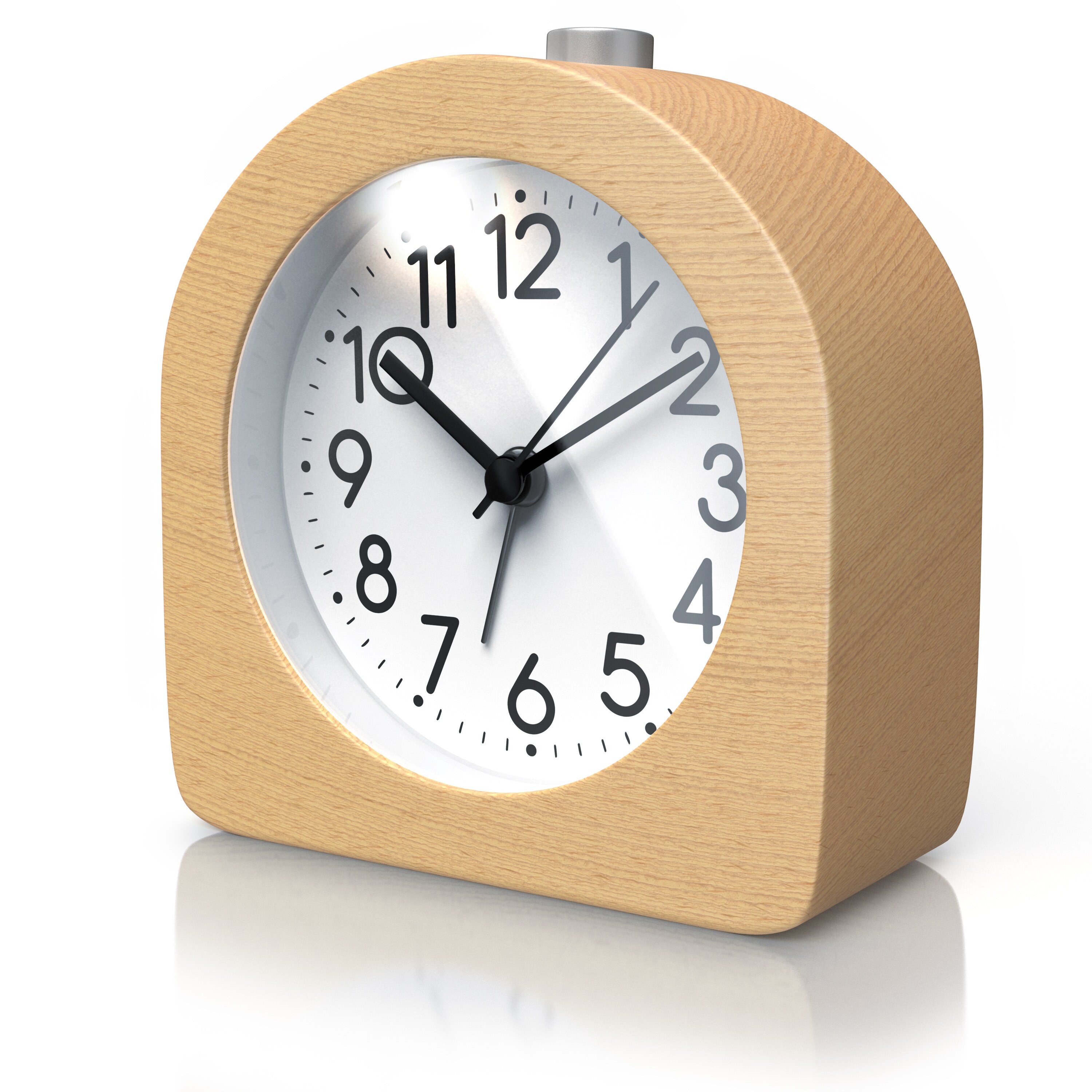 BEARWARE Wecker analog ohne Ticken - halbrund - Holz hell - Retro Design - beleuchtetes Ziffernblatt mit Licht - lautlos - Reisewecker - Weckton - Bild 1