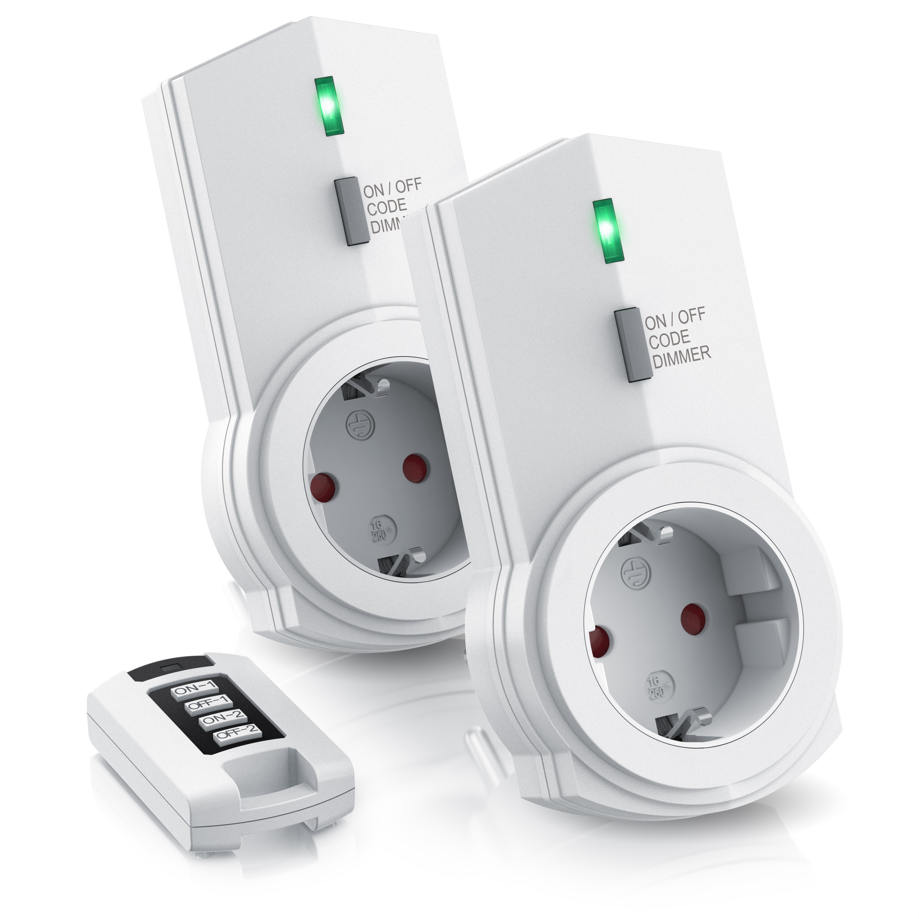 BEARWARE Dimmbare Funksteckdosen - Set mit Fernbedienung - 2er Set f&uuml;r den Innenbereich Indoor + 1 Fernbedienung - LED Statusanzeige - Bild 1