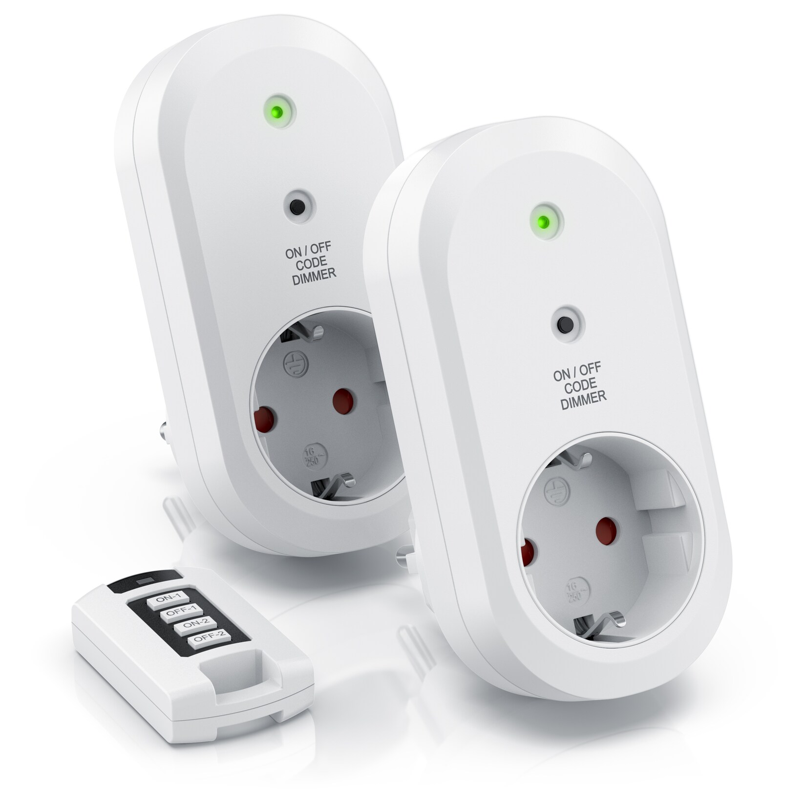 BEARWARE Dimmbare Funksteckdosen – Set mit Fernbedienung – 2er Set für den Innenbereich Indoor + 1 Fernbedienung – Steckdose | 04062861843796