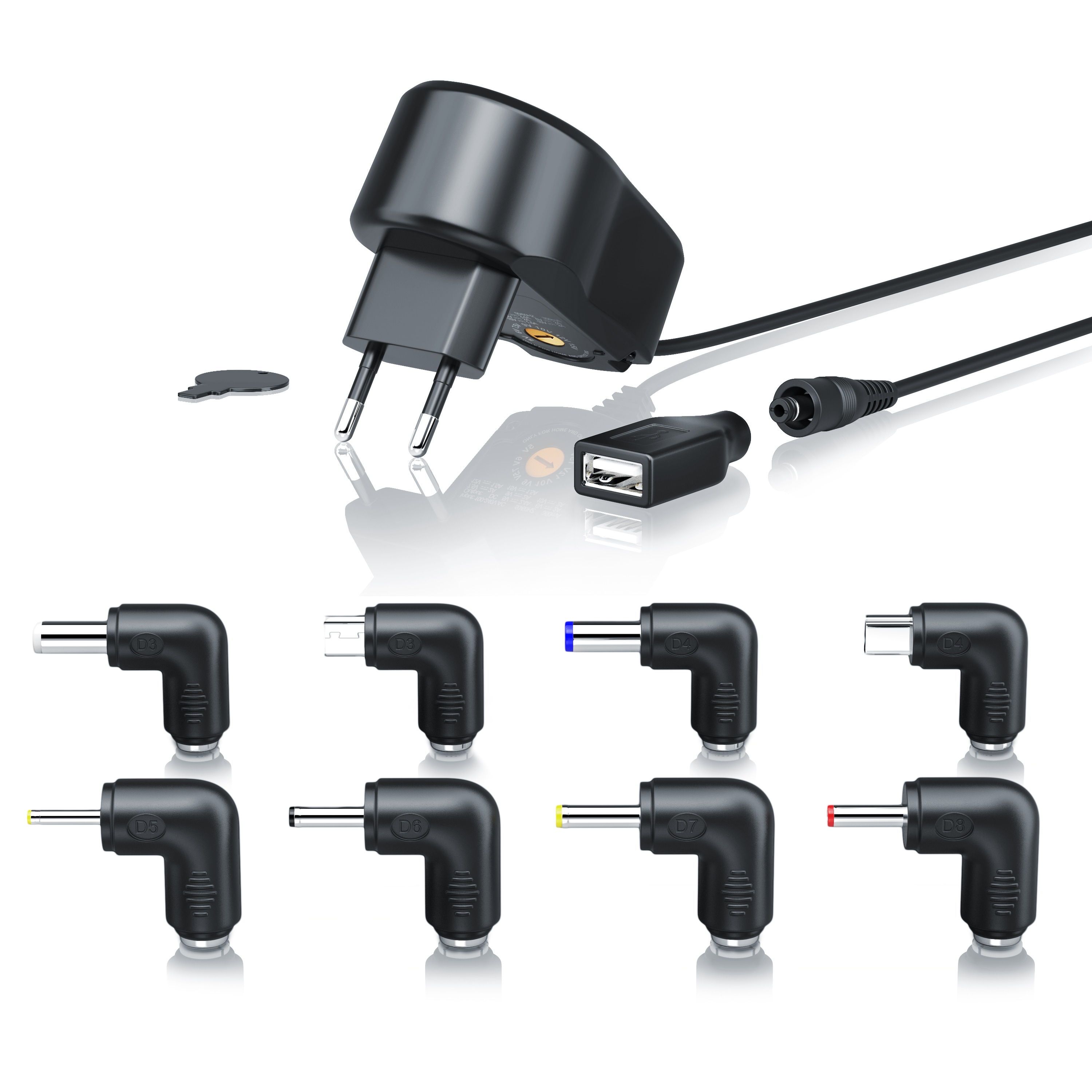 Aplic Universal Netzteil mit 9 verschiedenen Adapter Aufs&auml;tzen Spannung frei w&auml;hlbar (5-15V DC) - Bild 1