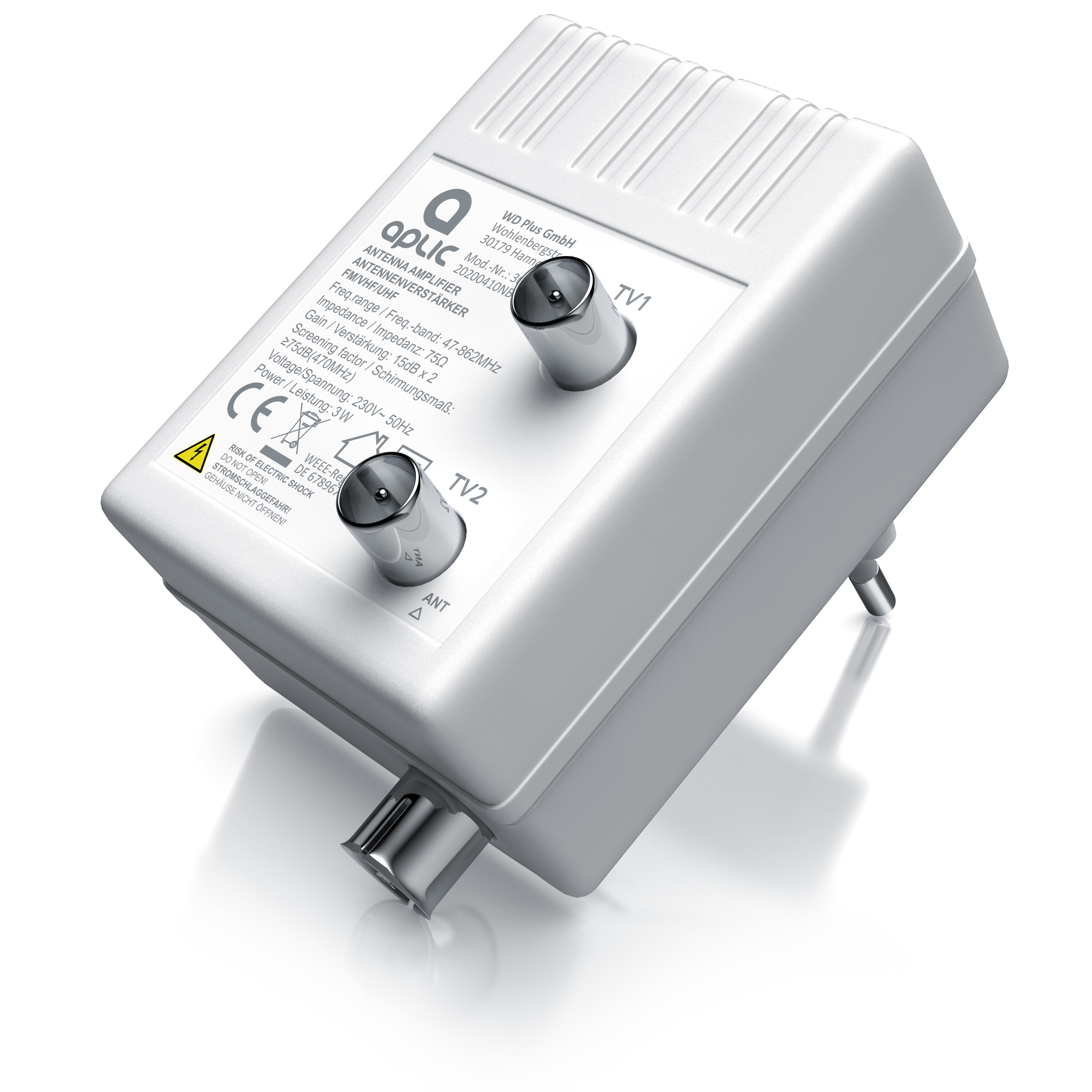Aplic DVB-T2 Antennen Verst&auml;rker, Kabel TV, Radio Antennenverst&auml;rker, 2x 15 dB Signalverst&auml;rkung - Bild 1