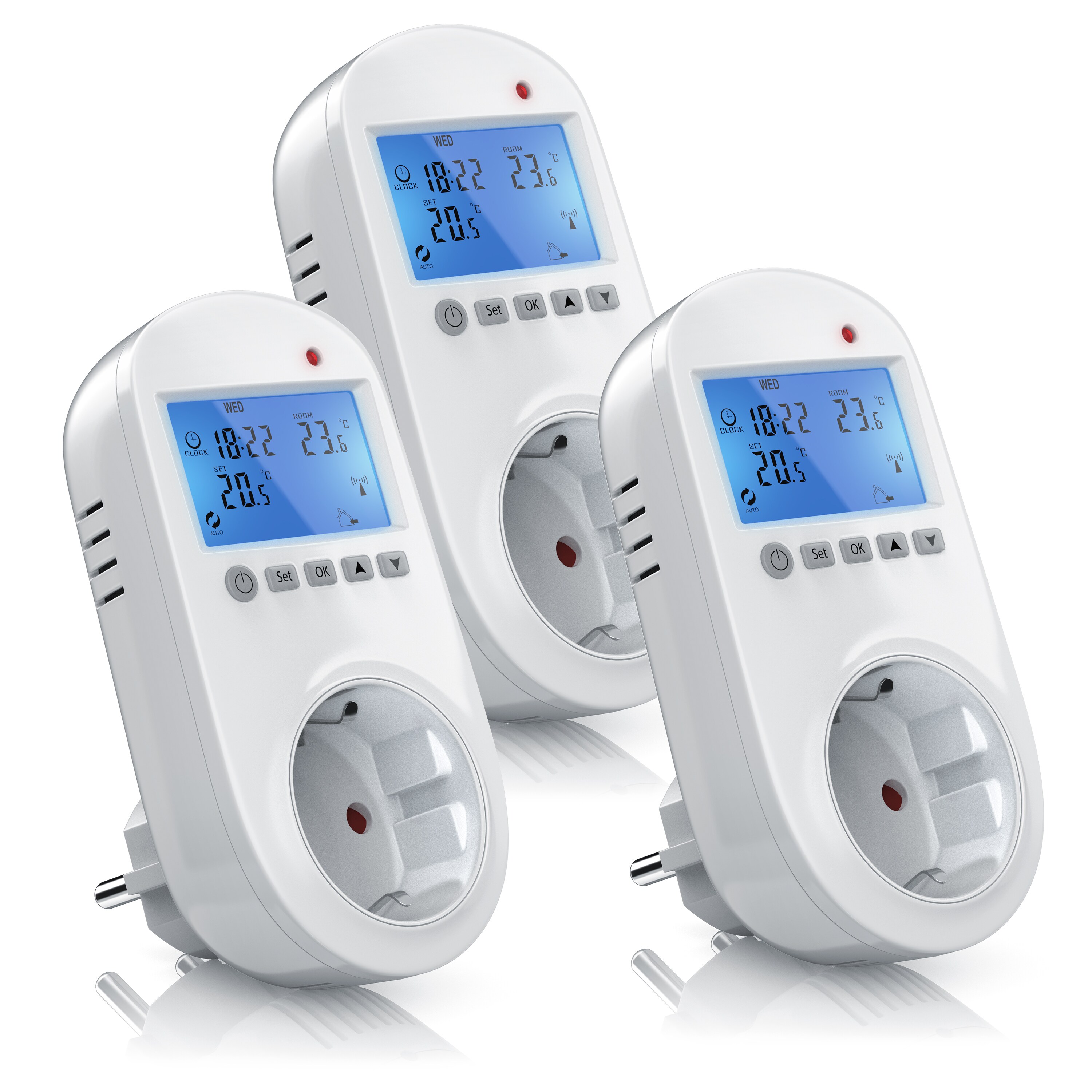 BEARWARE 3x Steckdosen Thermostat f&uuml;r Heiz & Klimager&auml;te Individuell programmierbar / LCD-Display - Bild 1