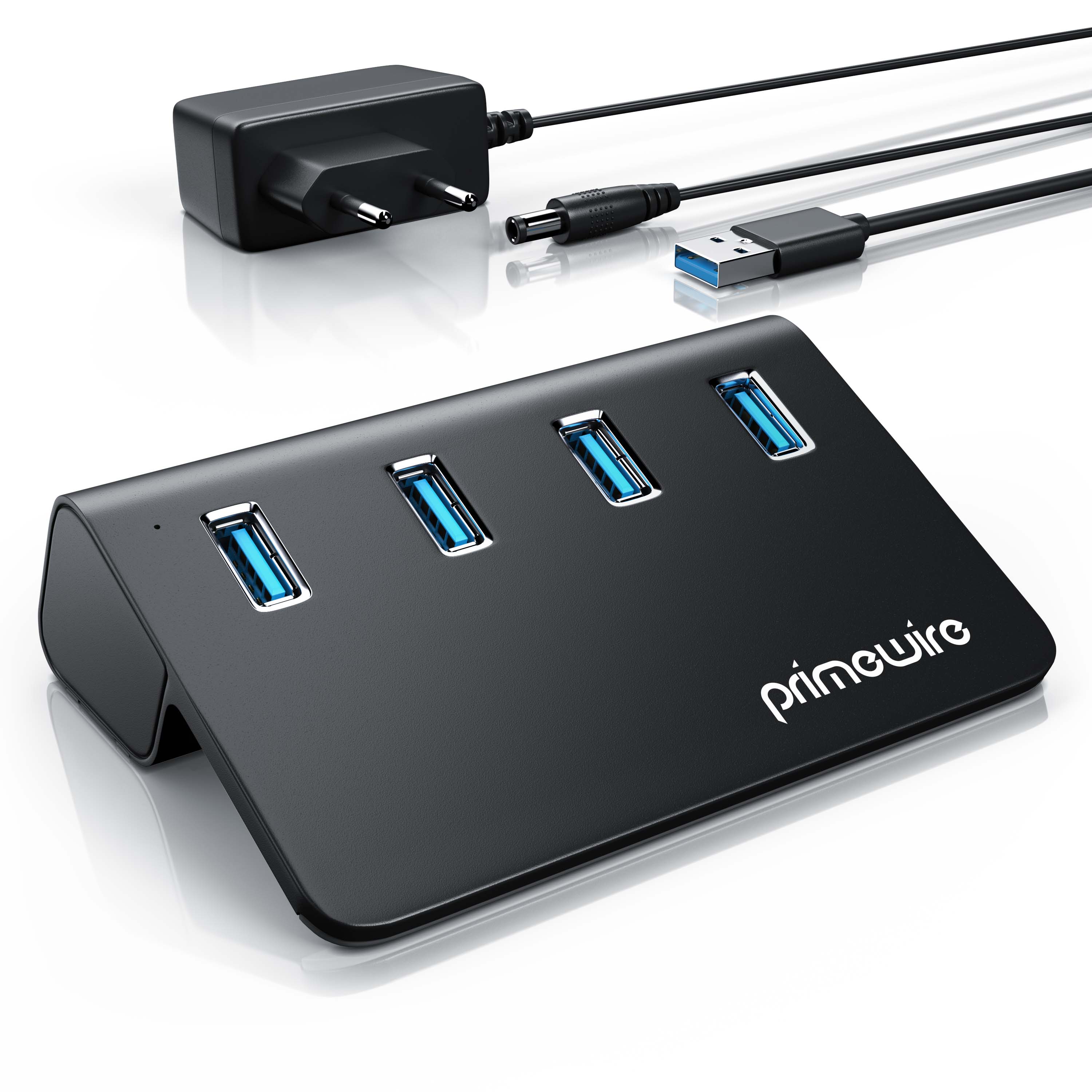 Primewire USB 3.2 Gen2 Hub, 4 Port Aktiver Verteiler mit Netzteil, 10 Gbit/s - Bild 1