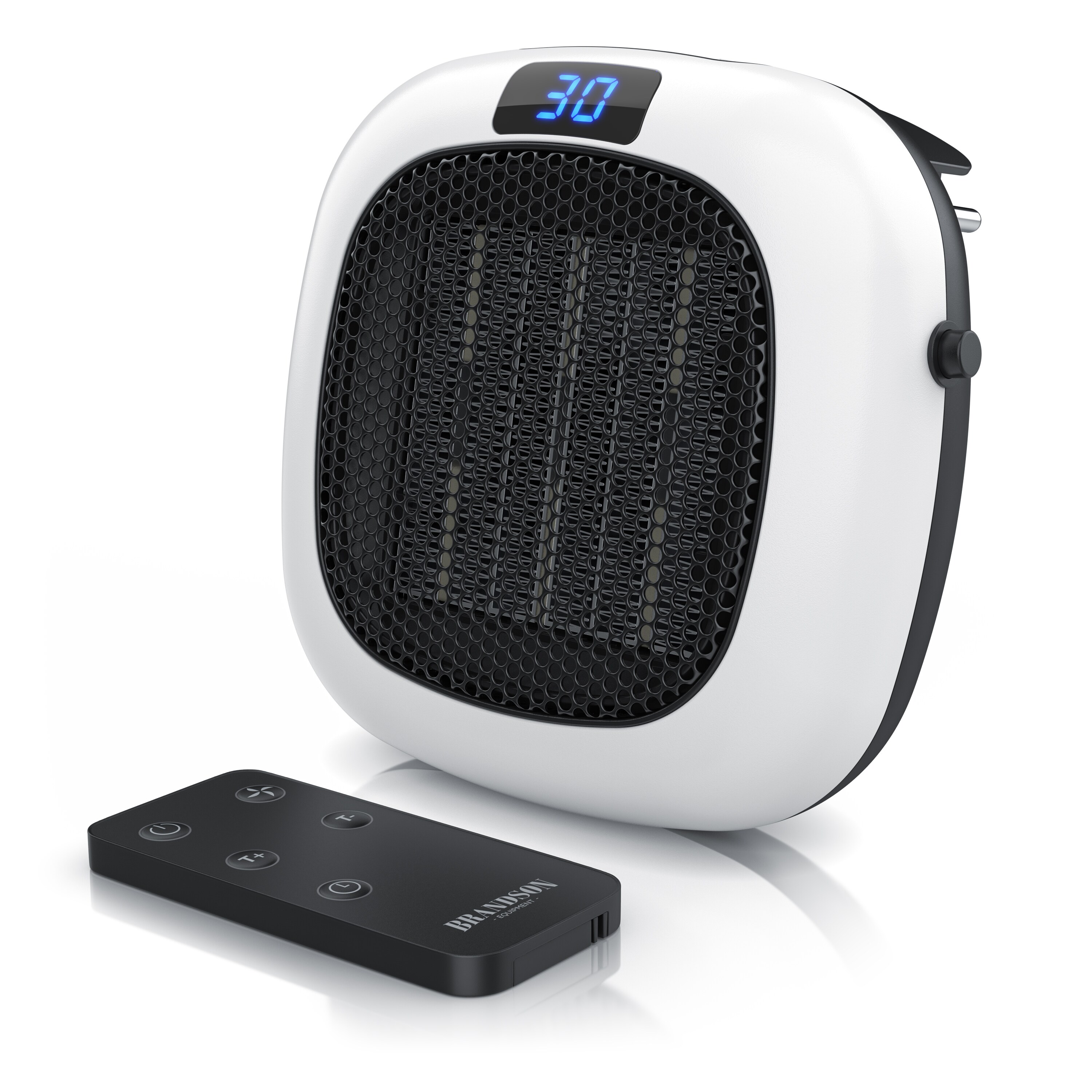 Brandson Steckdosen Heizl&uuml;fter 700W mit Fernbedienung, Thermostat, Timer 1-12 Stunden, Automatische Abschaltung, &Uuml;berhitzungsschutz, Wei&szlig; - Bild 1