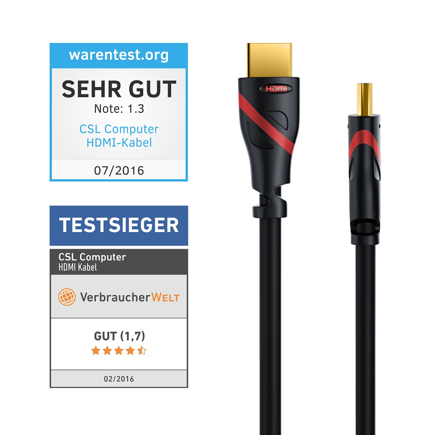 CSL 8k HDMI Kabel 2.1, 4K Ultra HD, UHD, Full HD, 3D, ARC, High Speed mit Ethernet, HDMI Typ A - 1m - Bild 1