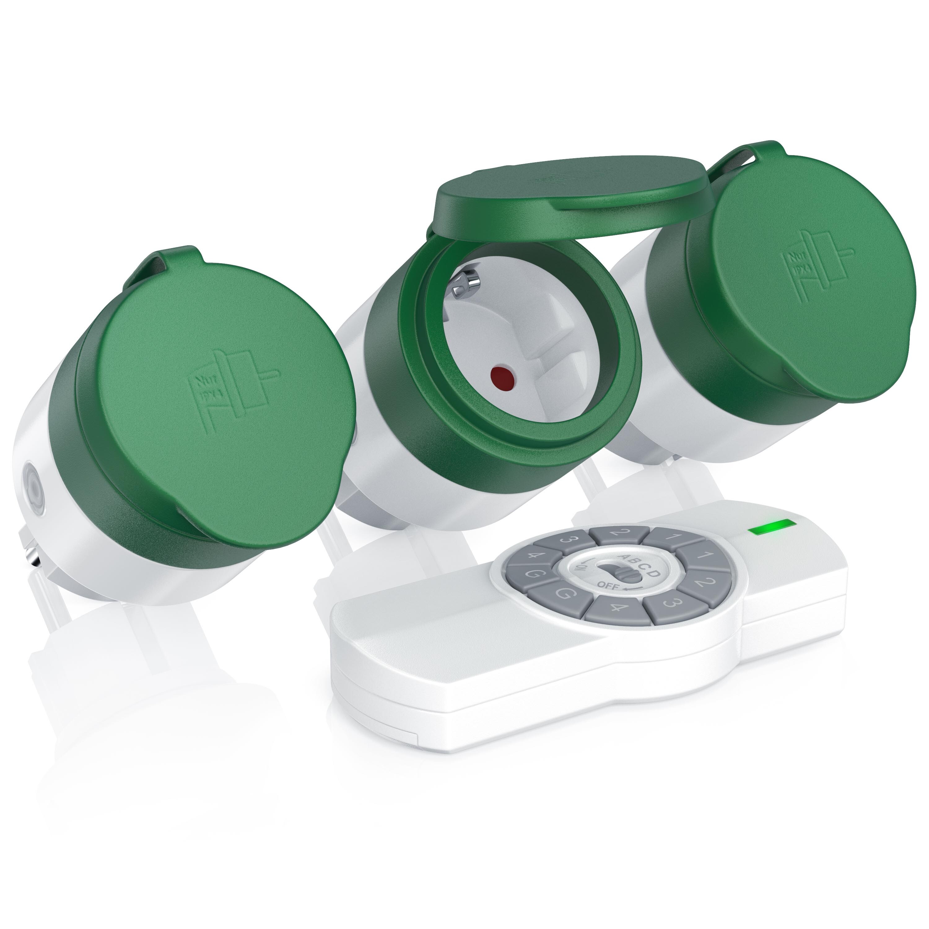 BEARWARE Au&szlig;enbereich Funksteckdosen-Set 3x Outdoor Steckdosen + Fernbedienung / max. 25m - Bild 1