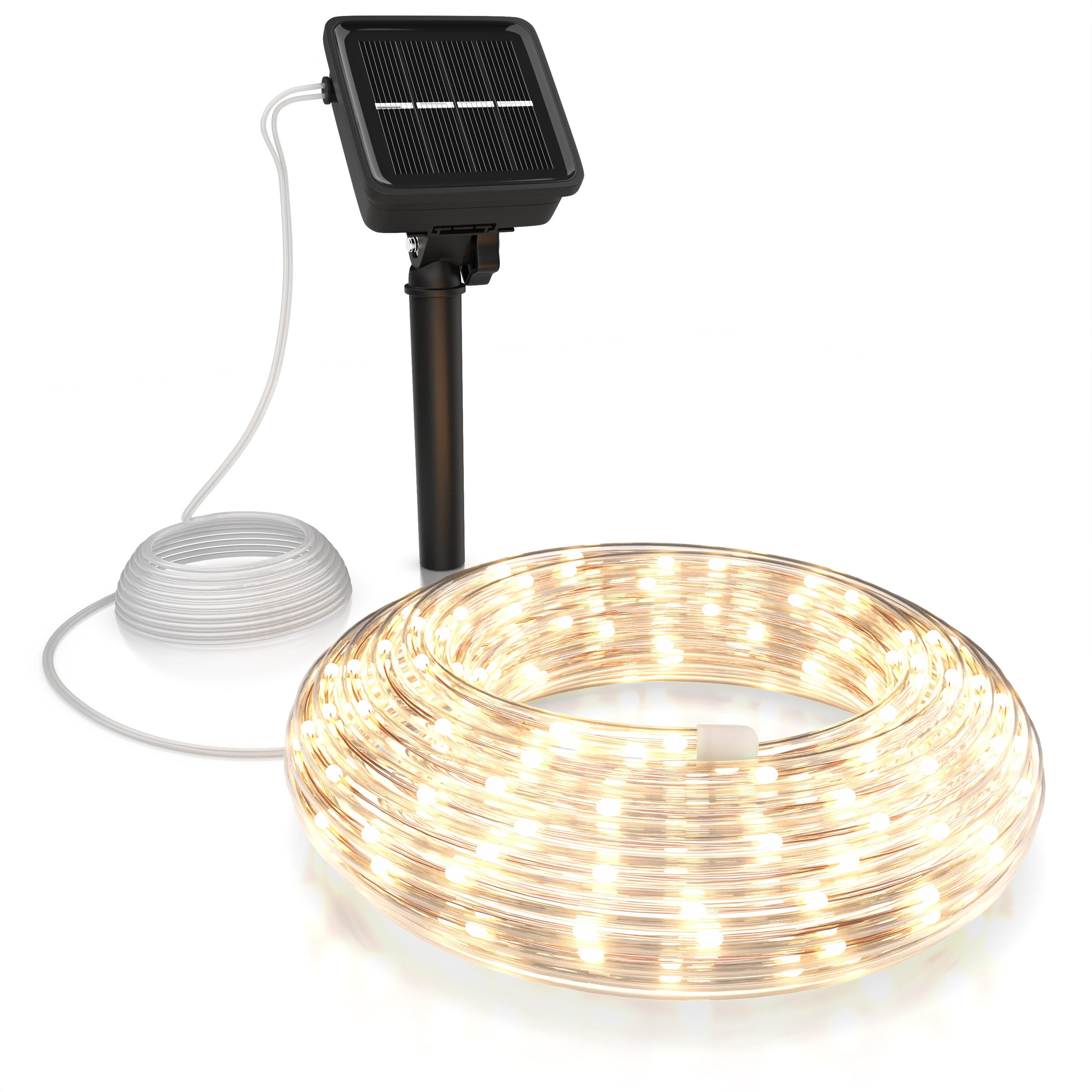 BEARWARE LED Lichterkette Solar 10 m warmwei&szlig; - Innen und Au&szlig;en - Solarpanel mit Akku 1200mAh - 100 Leds warmwei&szlig; - 2 Modi: blinkend und stetig - Bild 1