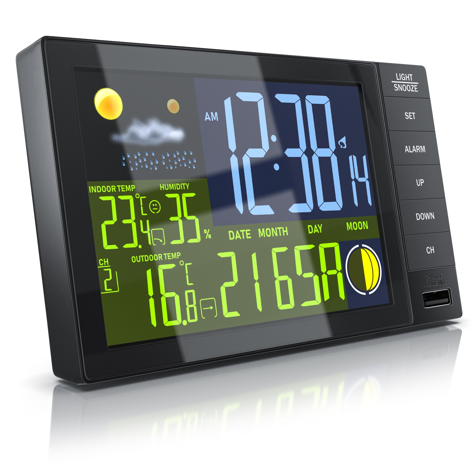 BEARWARE Funkwetterstation Innen und Außen mit Außensensor – DCF Signal Funkuhr – Farbdisplay – Thermometer – Hygrometer | 04062861842812