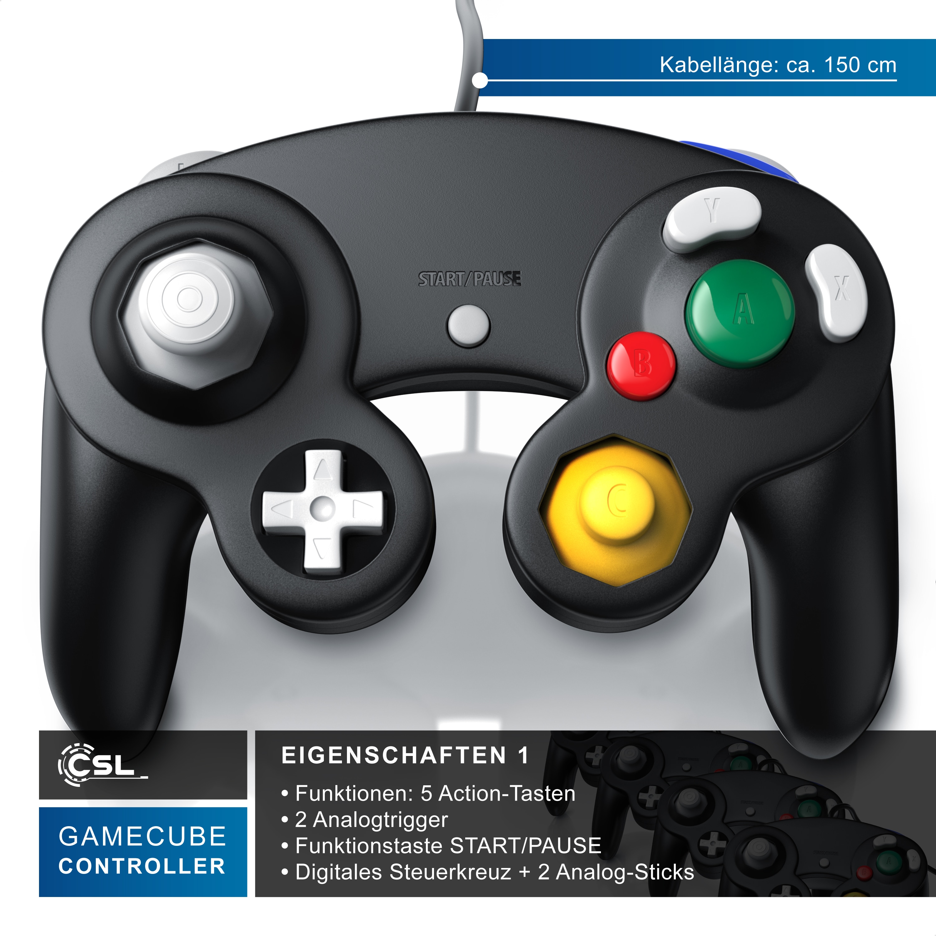 CSL Nintendo-Controller, Gamepad f&uuml;r Nintendo GameCube / Wii Vibrationseffekte / ergonomisch - Bild 1