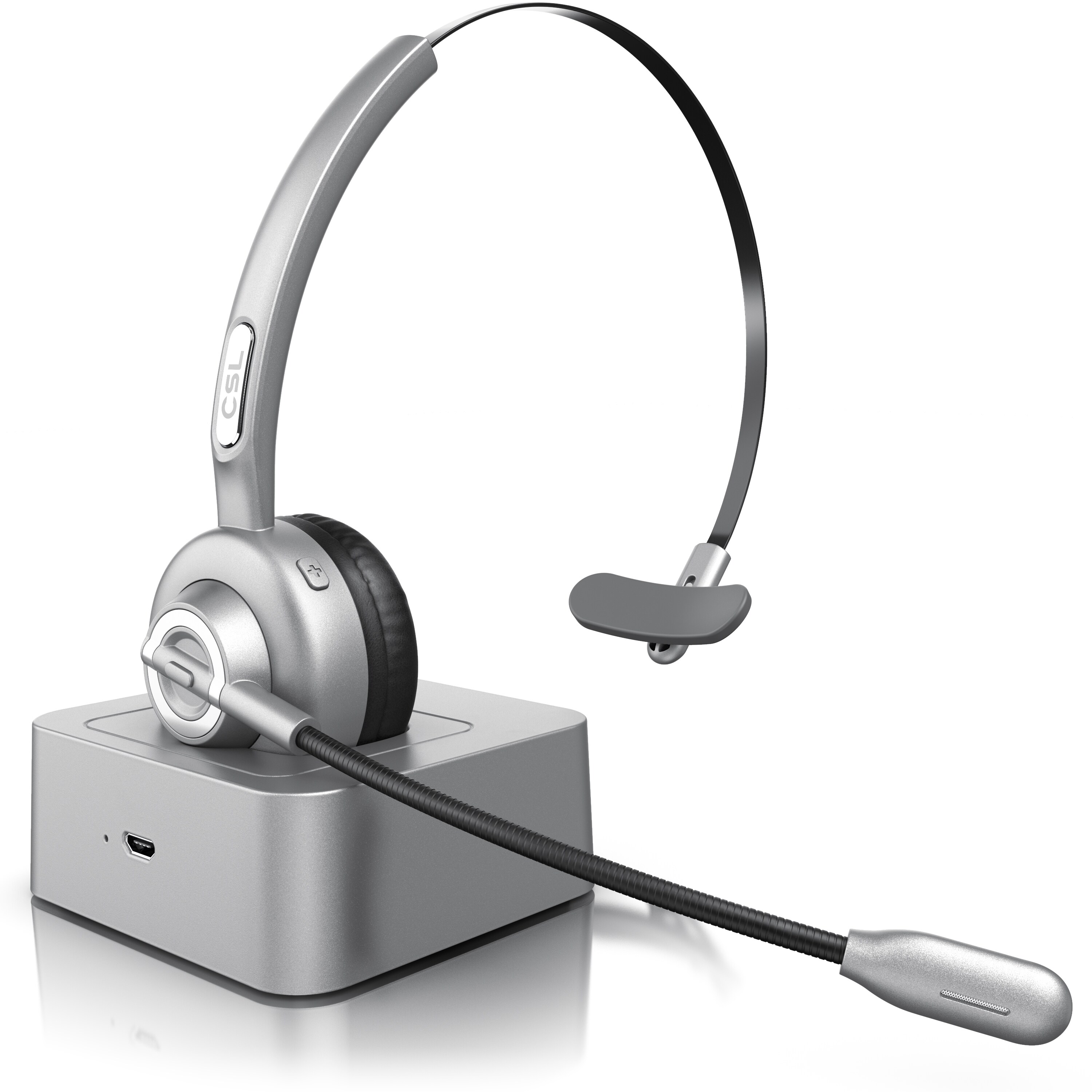CSL Mono Headset mit Ladestation Kopfh&ouml;rer mit flexiblem Mikrofon - Bild 1